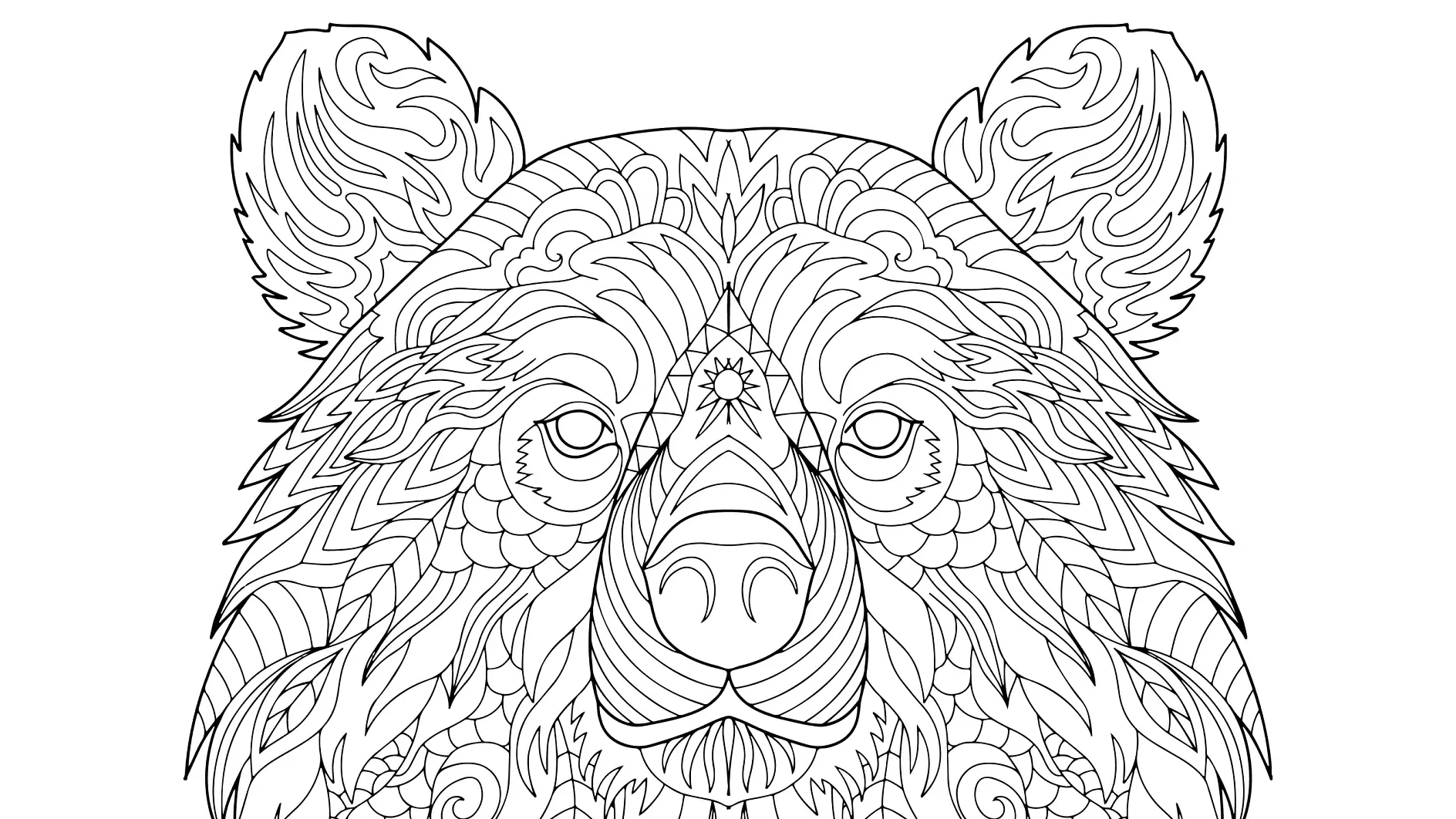 Ausmalbild Mandala Bärenkopf mit detaillierten Mustern
