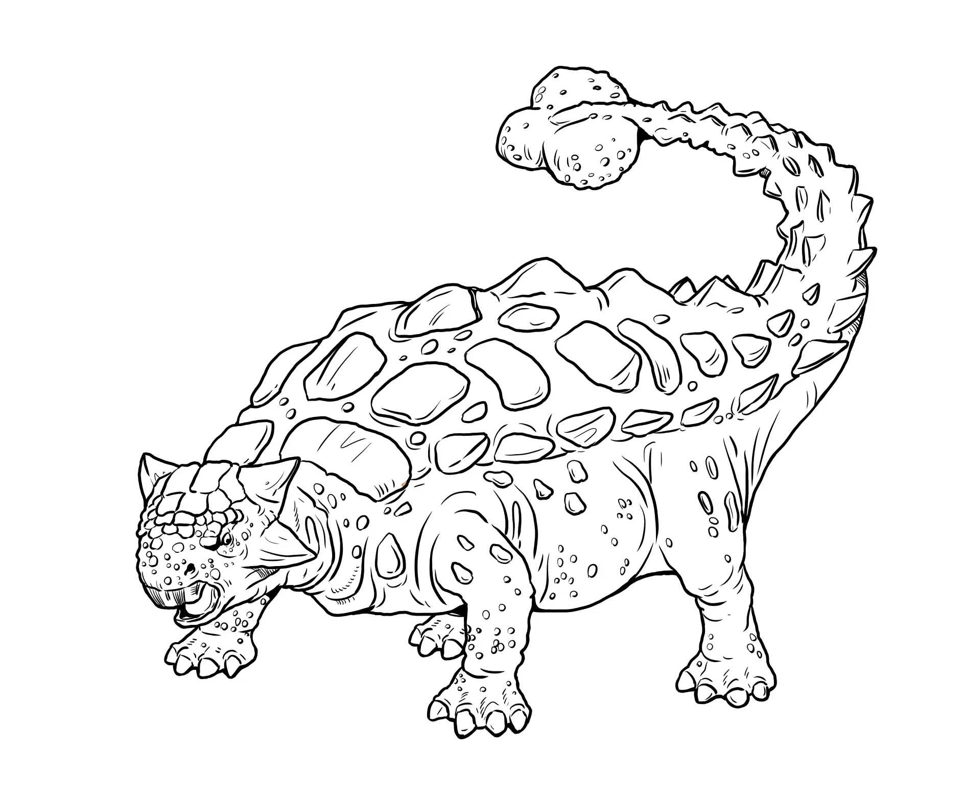 Ausmalbild Ankylosaurus mit detaillierter Panzerung