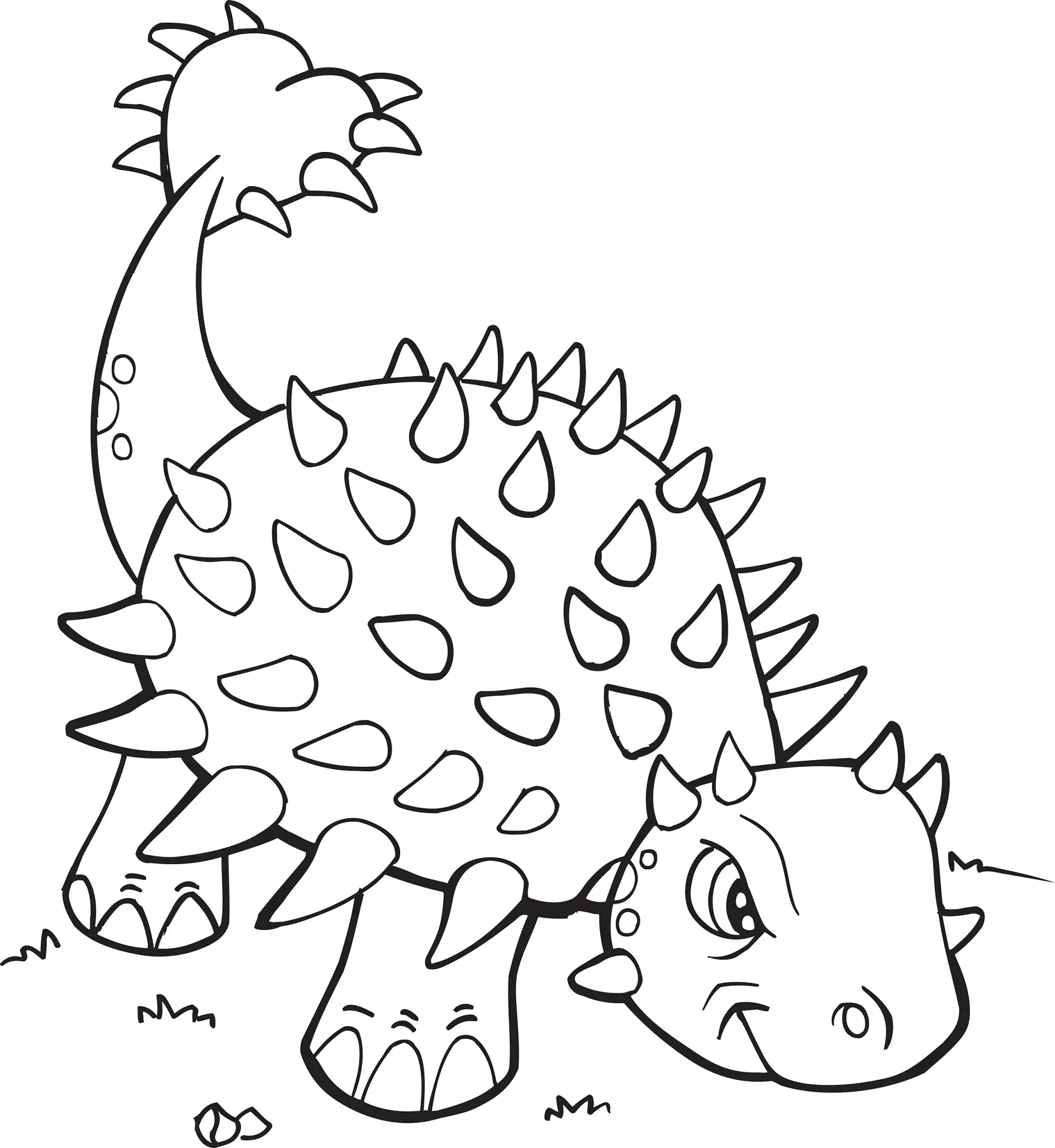 Ausmalbild Ankylosaurus mit vielen Stacheln und Keulenschwanz