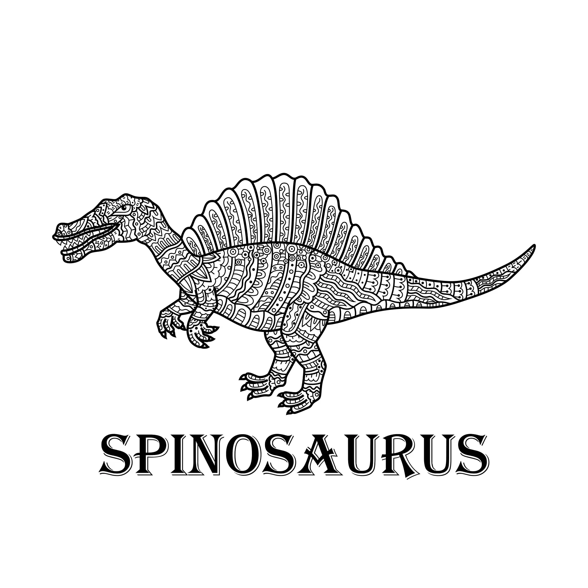 Ausmalbild Spinosaurus mit detailliertem Muster