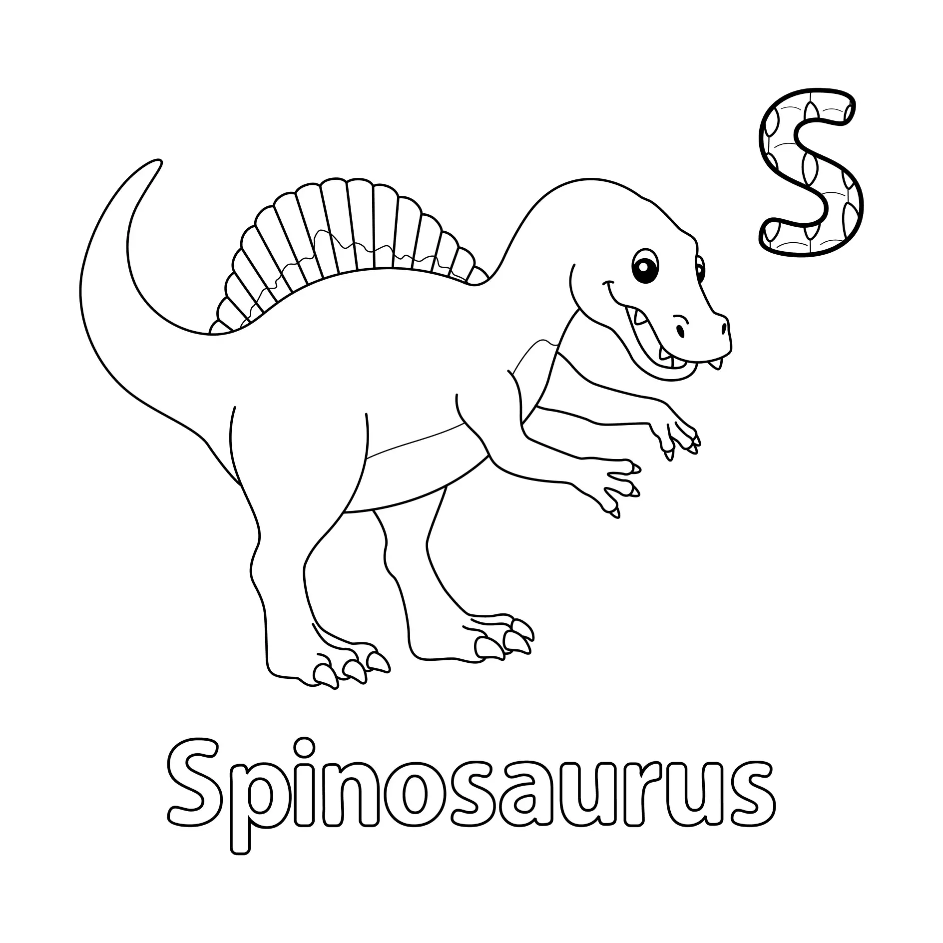 Ausmalbild Spinosaurus mit Buchstabe S