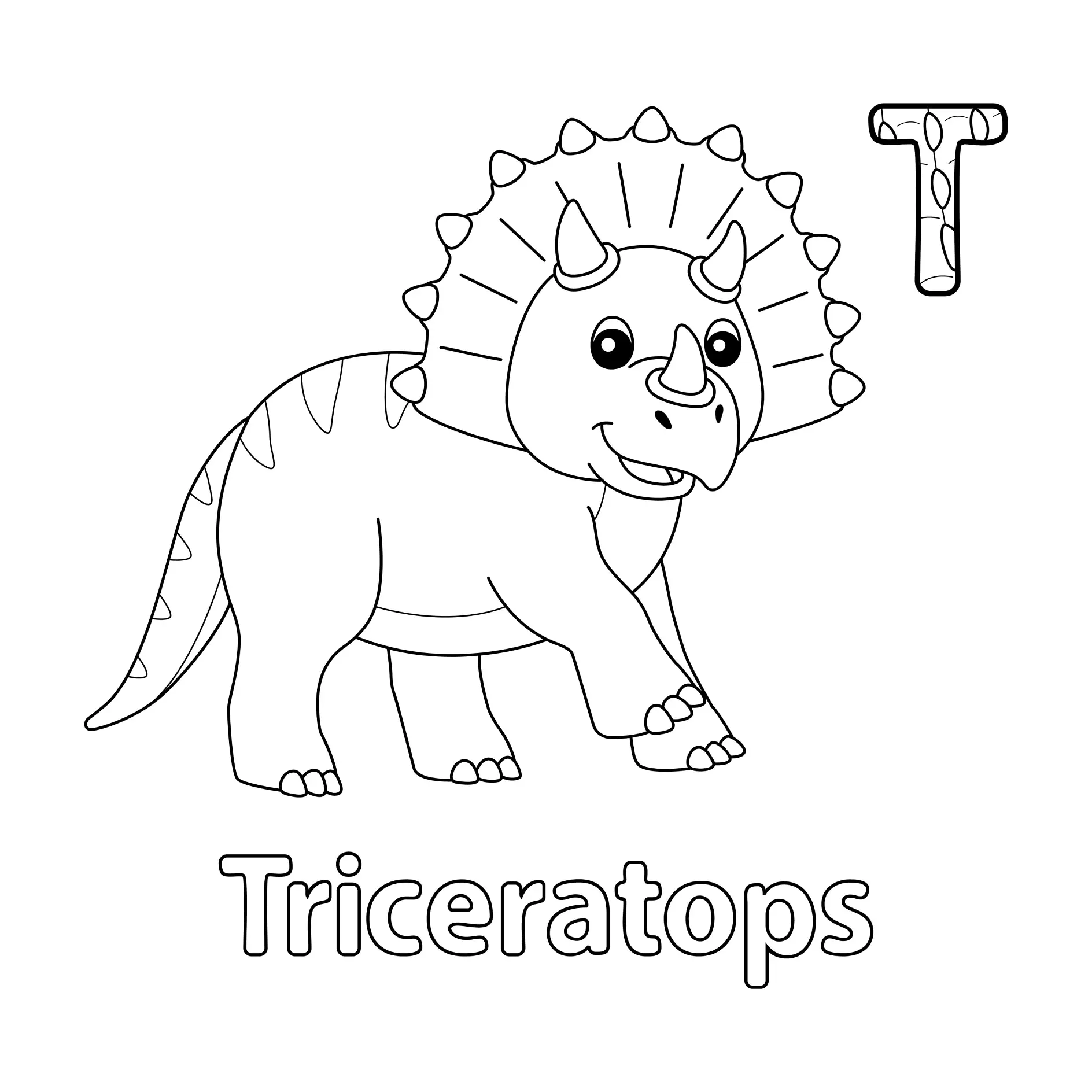 Ausmalbild Triceratops mit Buchstabe T