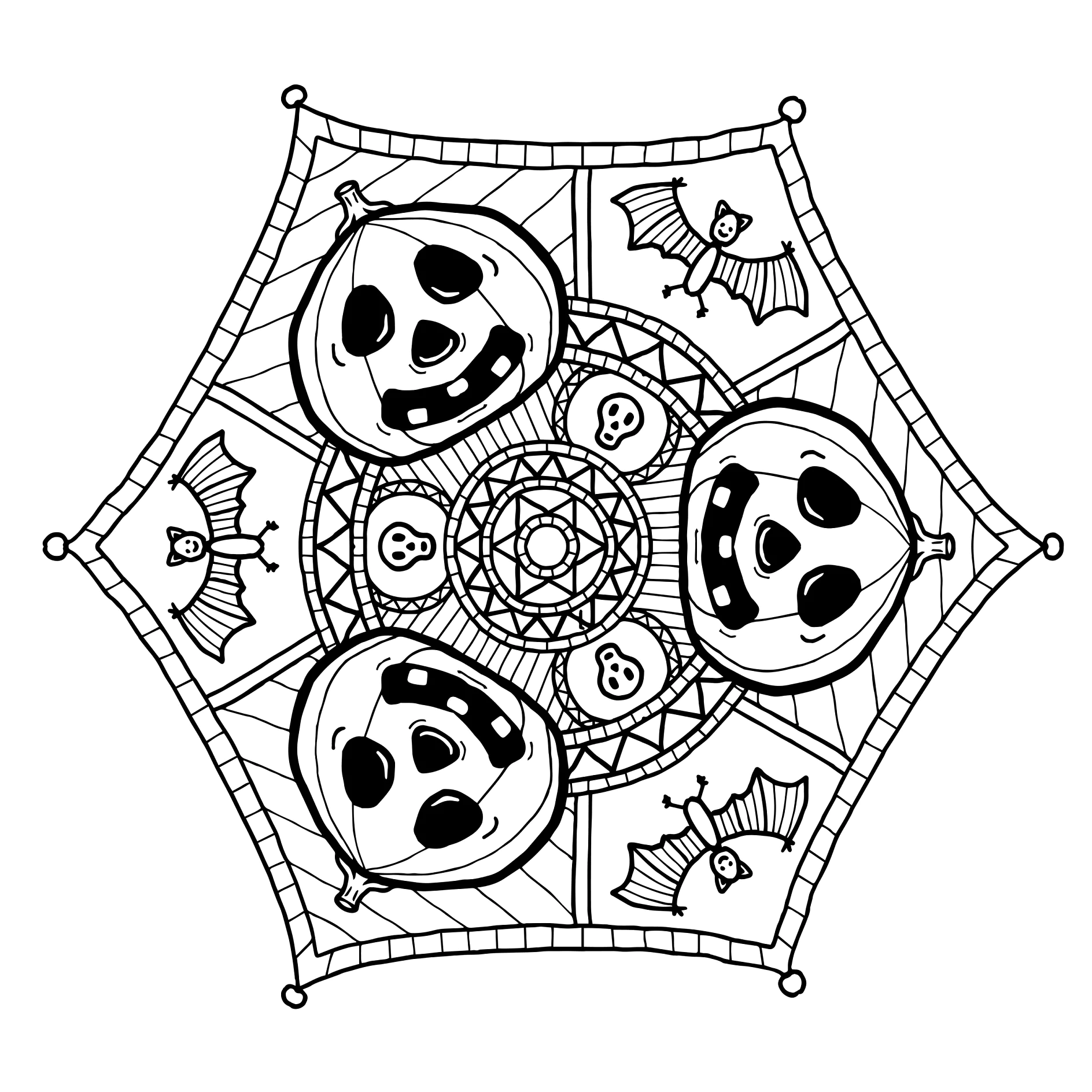 Kürbisse und Fledermäuse in einem Spinnennetzmuster