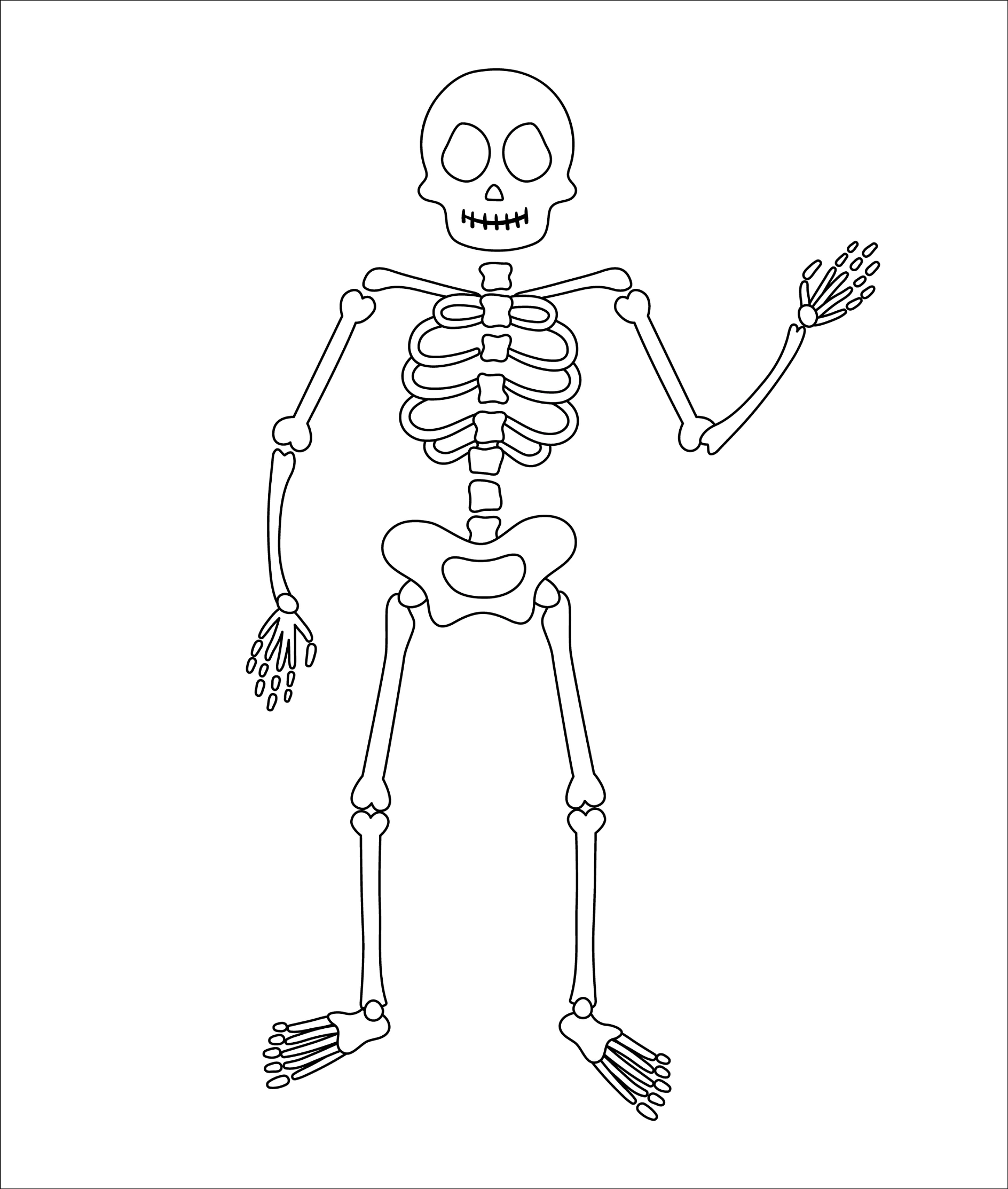 Stehendes Skelett winkend in einfacher Umrisszeichnung