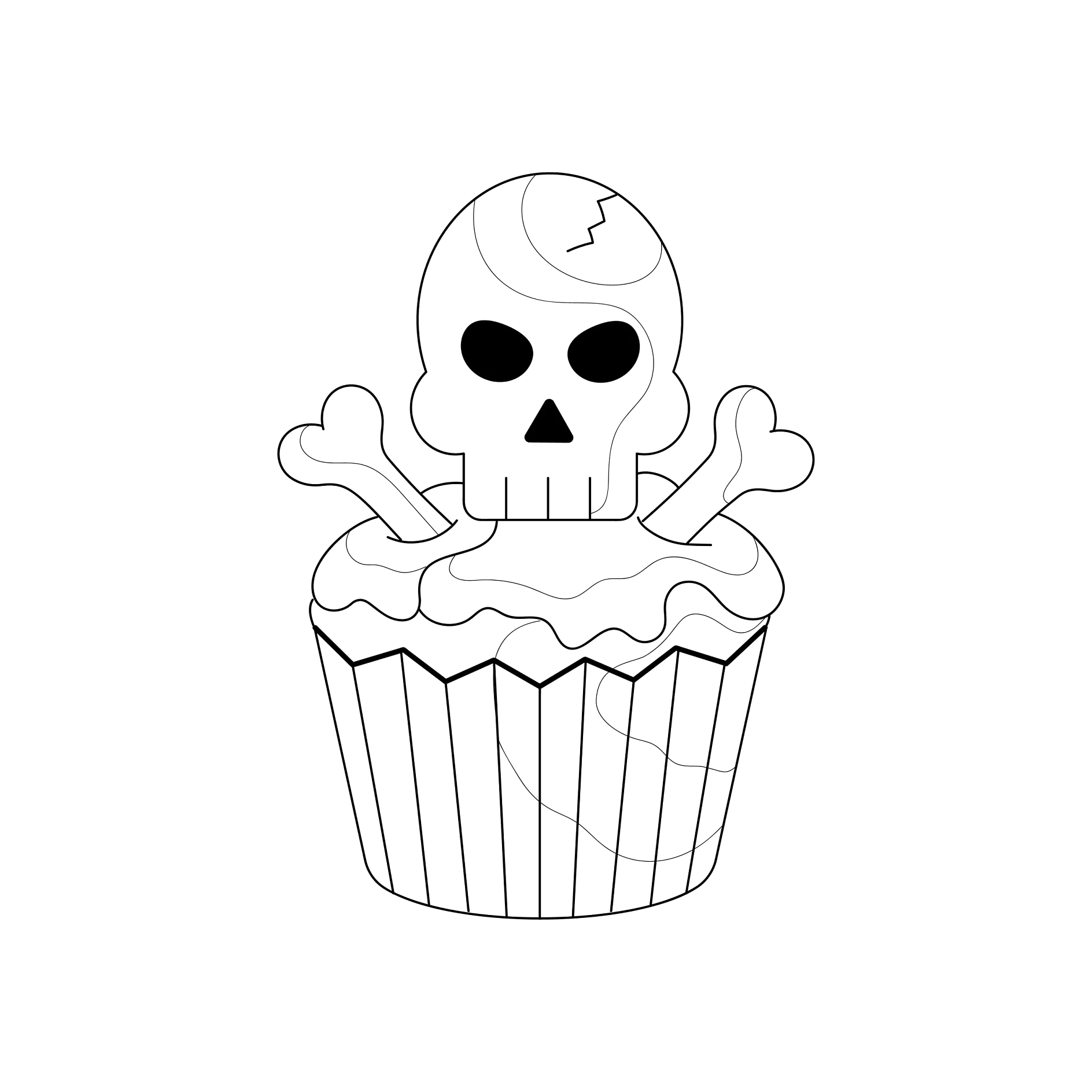 Cupcake mit Totenkopf und Knochen dekoriert