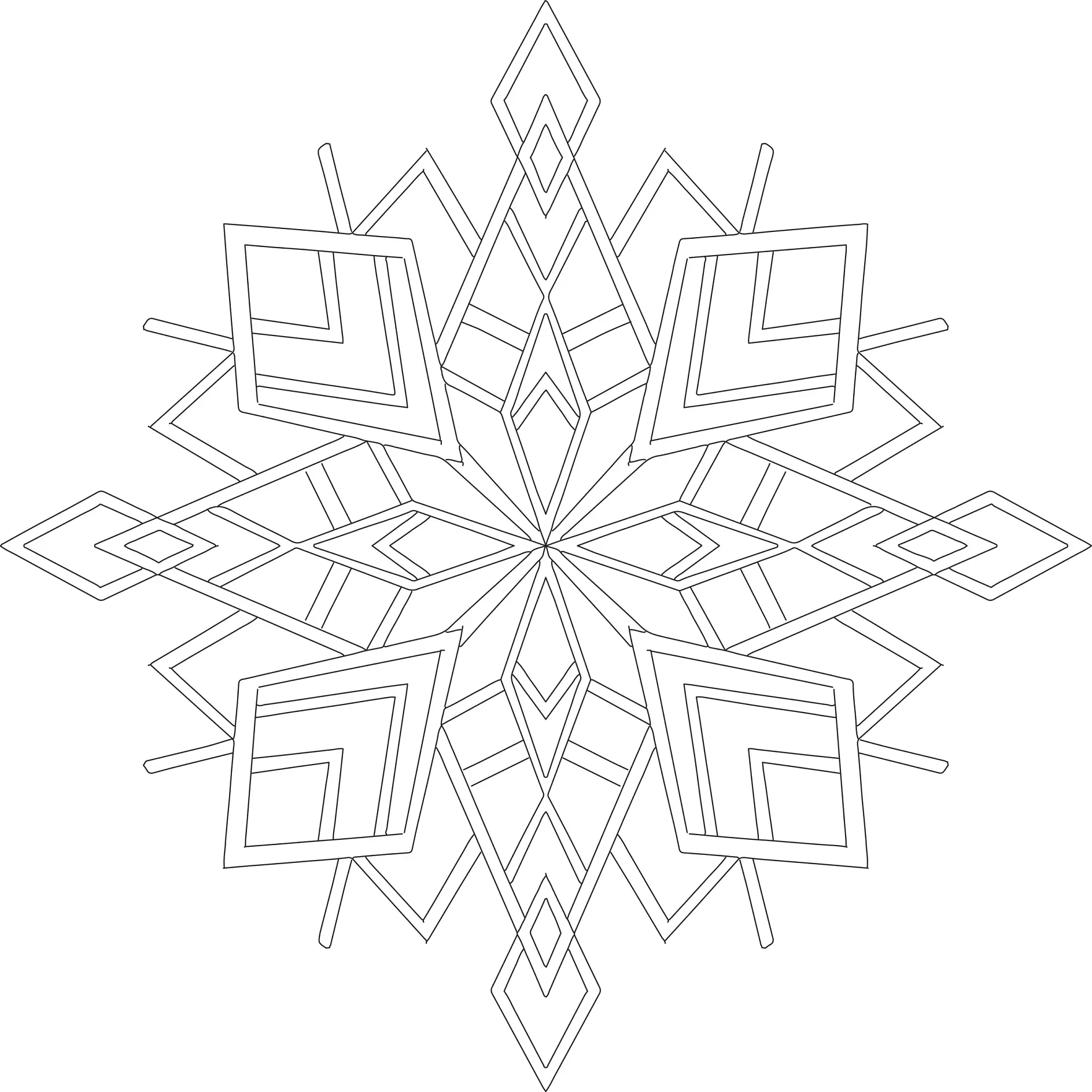 Schneeflocke mit geometrischen Formen und spitzen Linien