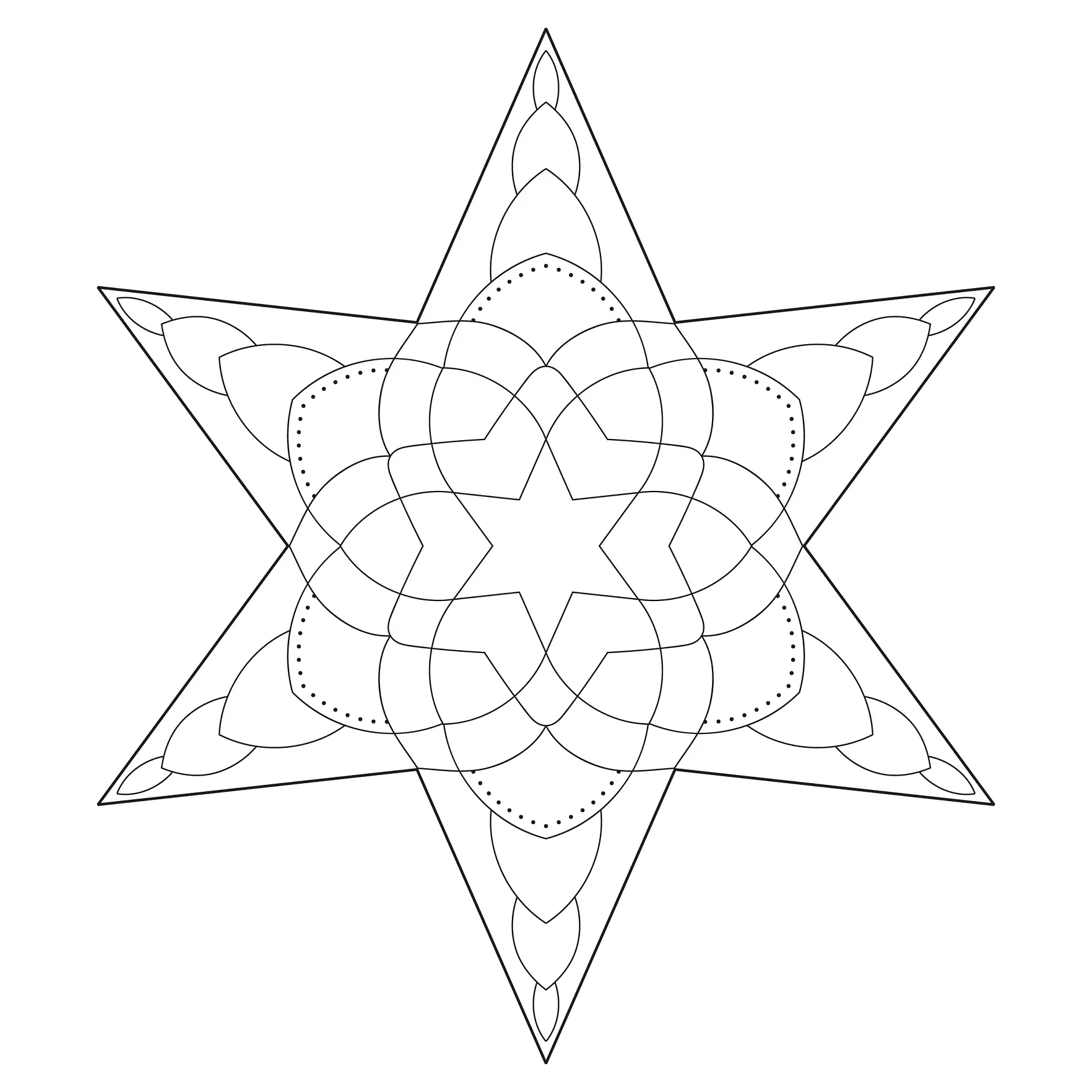 Verzierte geometrische Sternform mit geschwungenen Linien