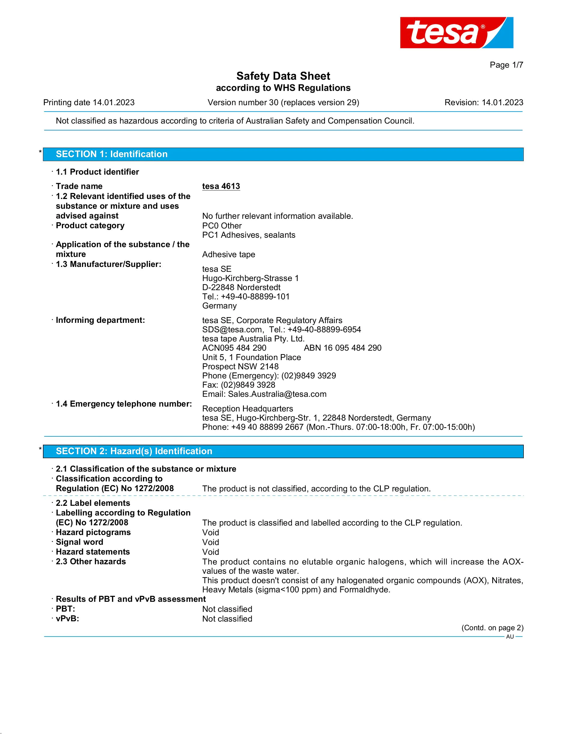 Safety data sheet_tesa® Professional 04613_en-AU_v30