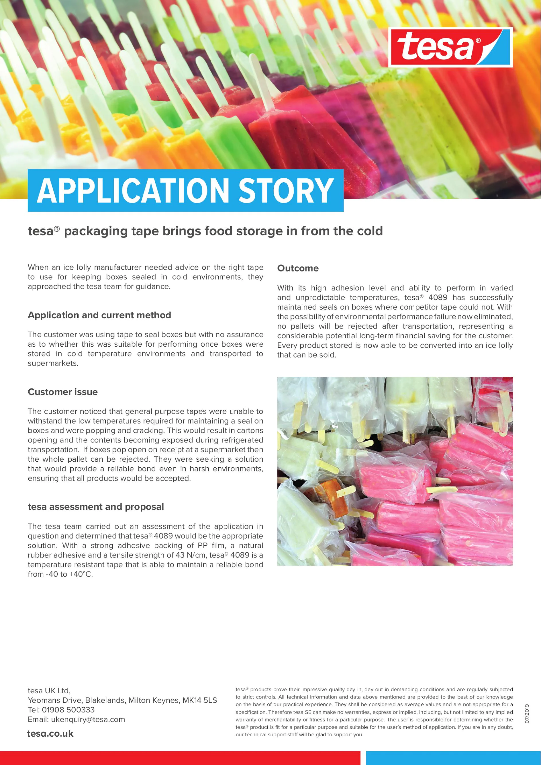 Application Story tesa 4089 Ice Cream