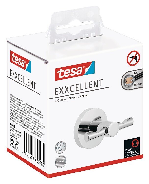 Tesa® Exxcellent Robe Hook, Self-adhesive, Chromed Metal, Chic Design ...