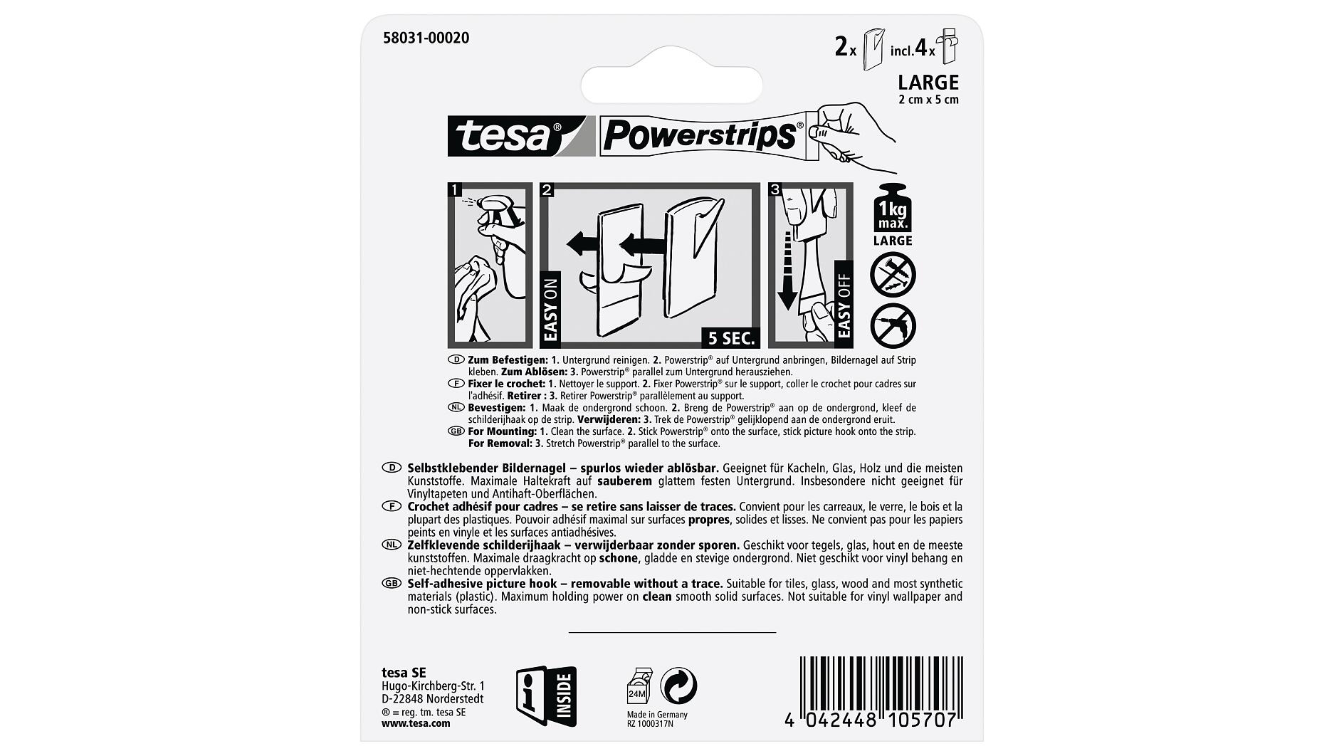 tesa® Powerstrips Self-Adhesive Hooks S, Trend - tesa