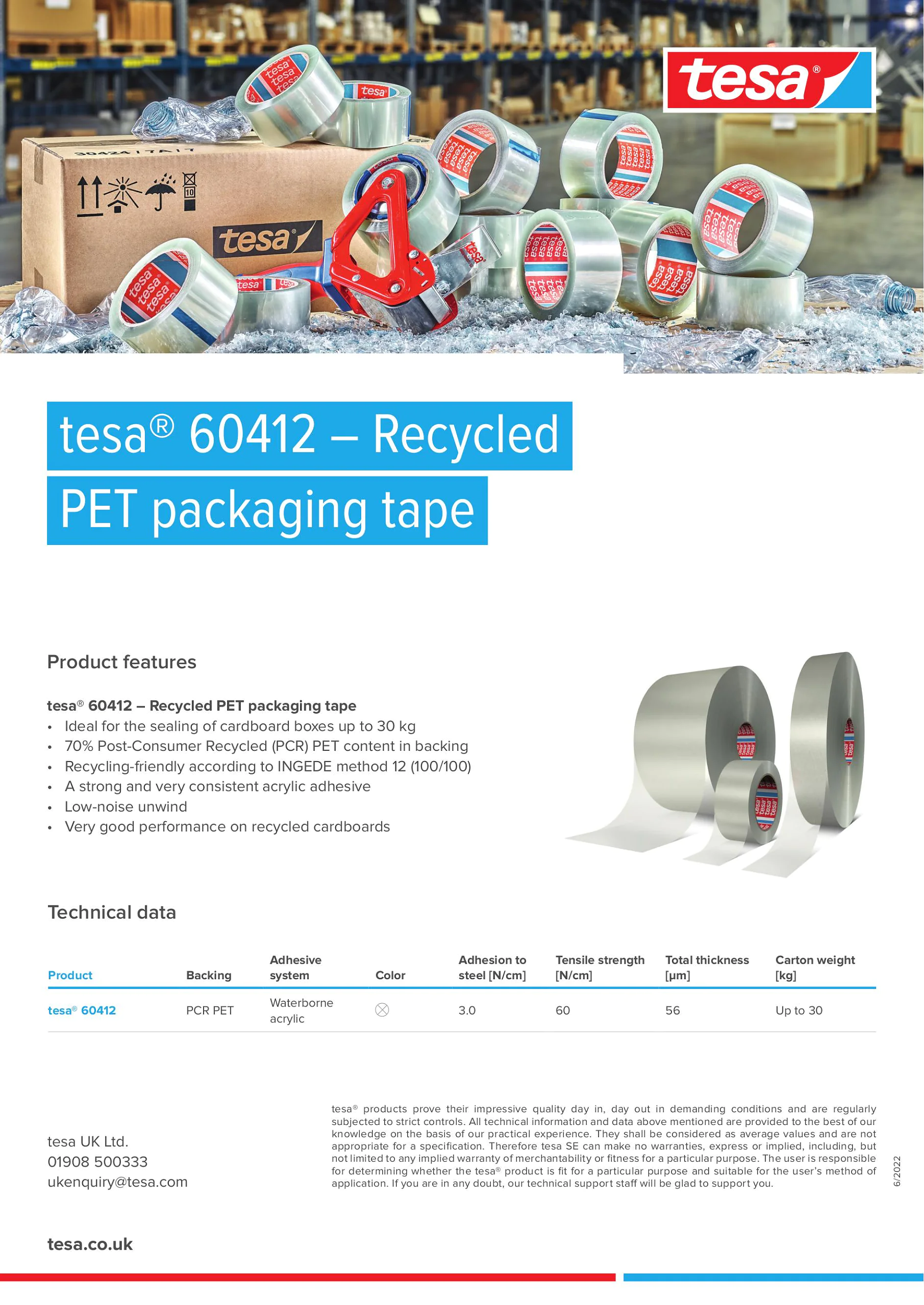 tesa® 60412 PCR PET Packaging Tape