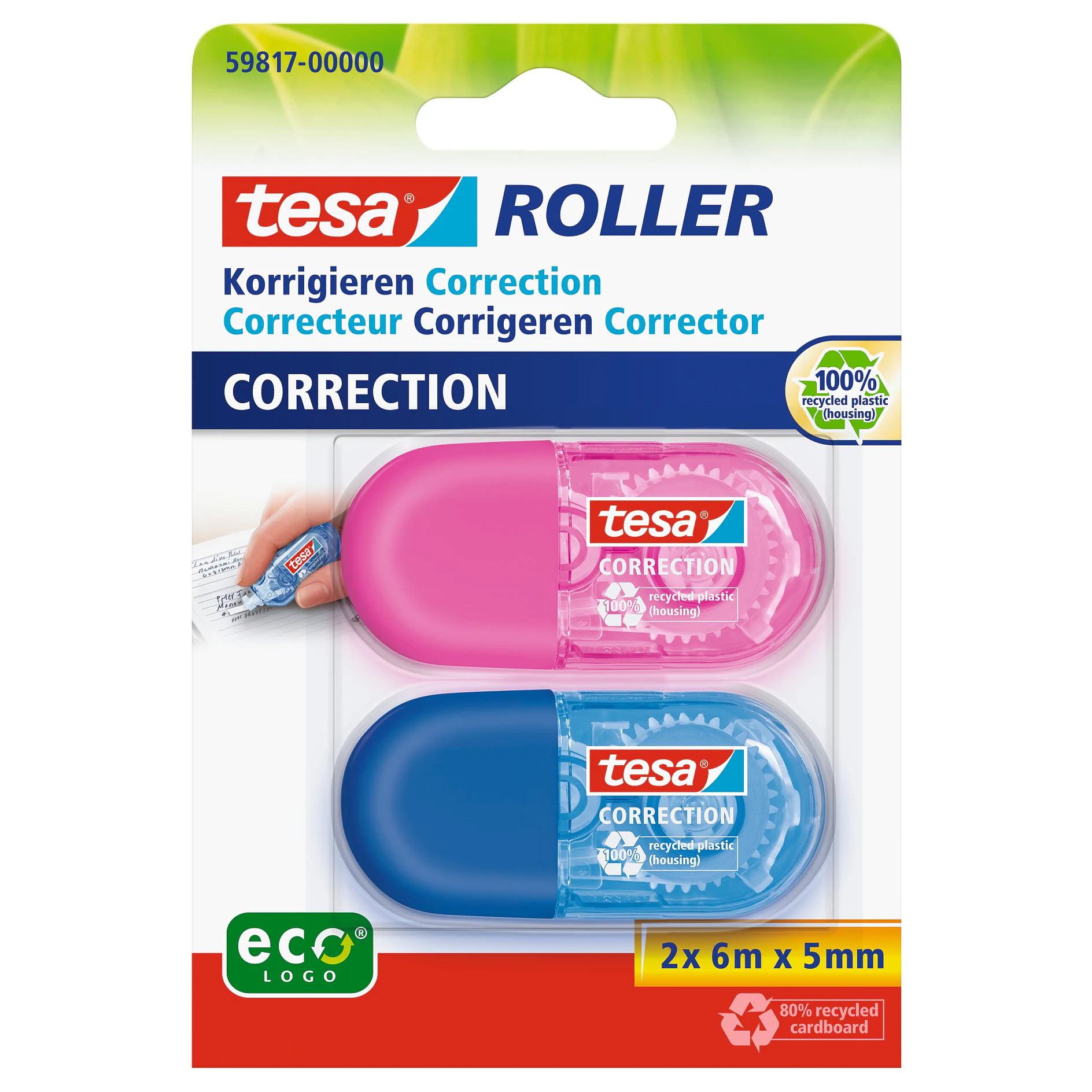 [en-en] tesa 2X MINI CORRECTION ROLLER BLISTER, pink + blue, LI400