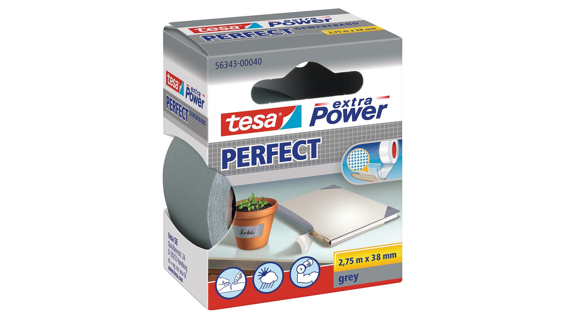 TESA - 56343-00035-04 - Nastro adesivo telato 38mmx2,7mt bianco 56343 xp  perfect - 4042448044174