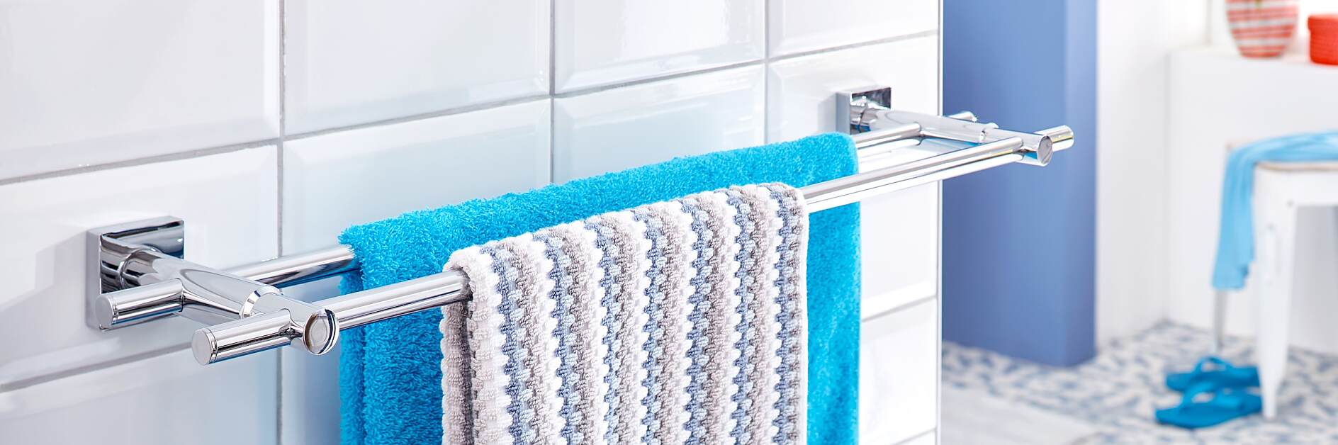 No Drilling Self-Adhesive Bathroom Hardware Towel Bar Rack Holder Gray  Aluminum Double Pole Bar With Hook Bathroom Accessories