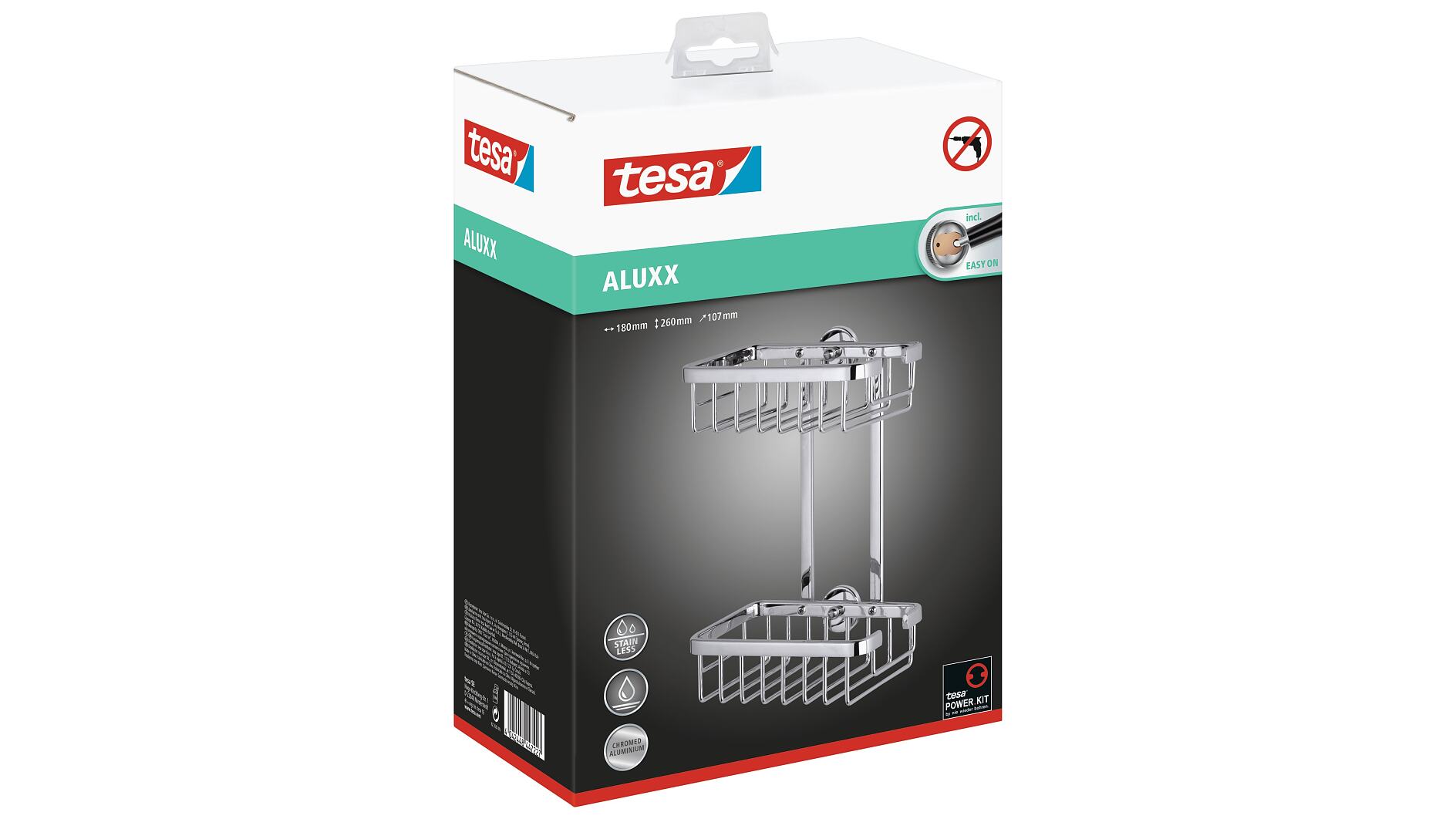 tesa® ALUXX Shower Storage Basket, Self-Adhesive, Chromed