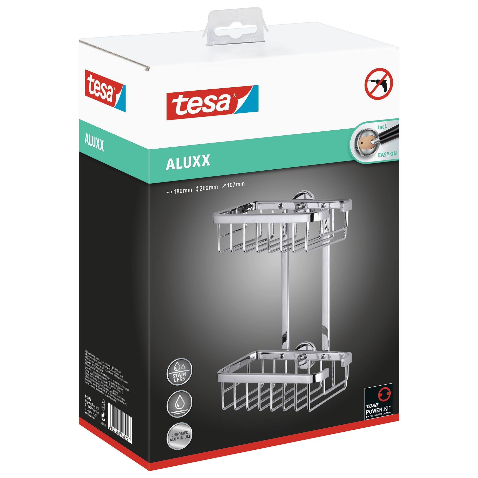 tesa® ALUXX Shower Storage Basket, Self-Adhesive, Chromed