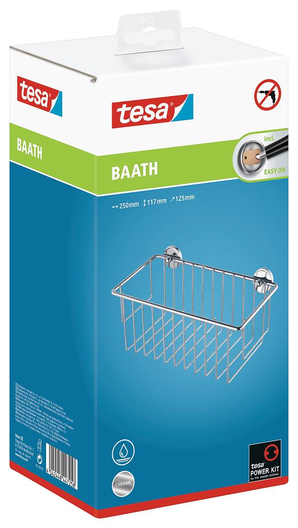 tesa® ALUXX Shower Storage Basket, Self-Adhesive, Chromed