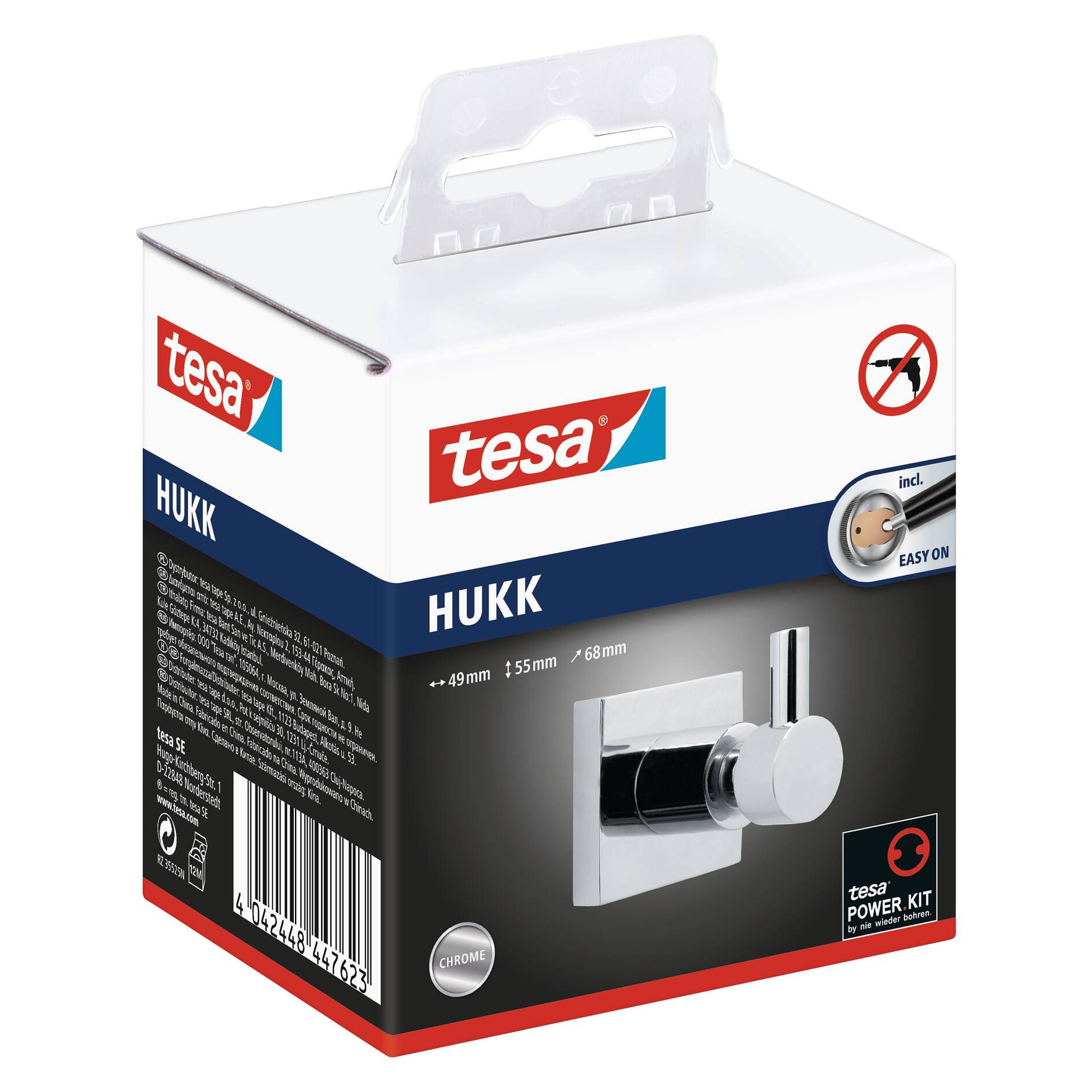 Tesa Hukk Brosse WC installation murale, pose facile sans perçage, Chrome  (40248-00000-00)