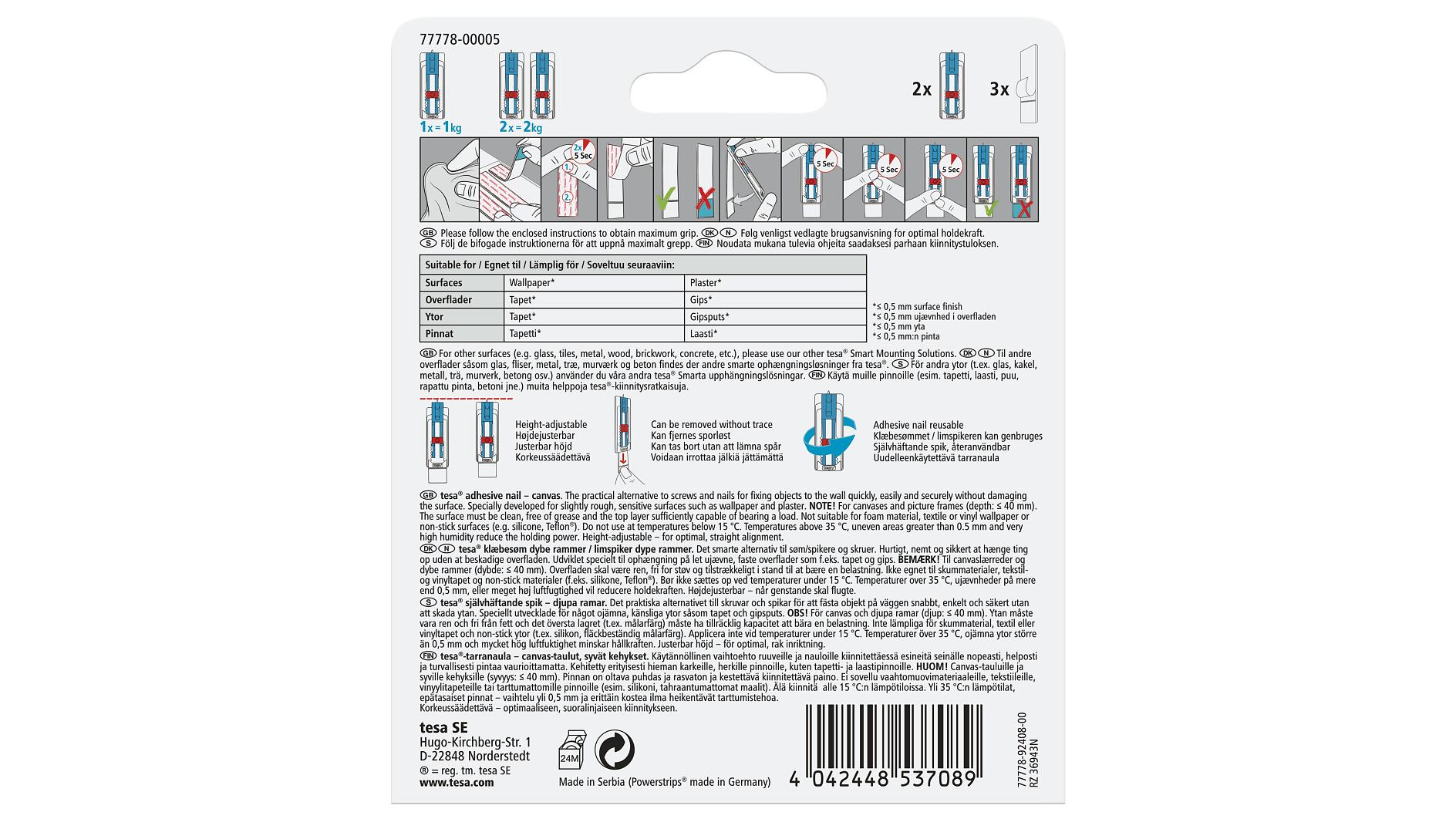 tesa® Adhesive Strips for Wallpaper & Plaster 1kg - tesa