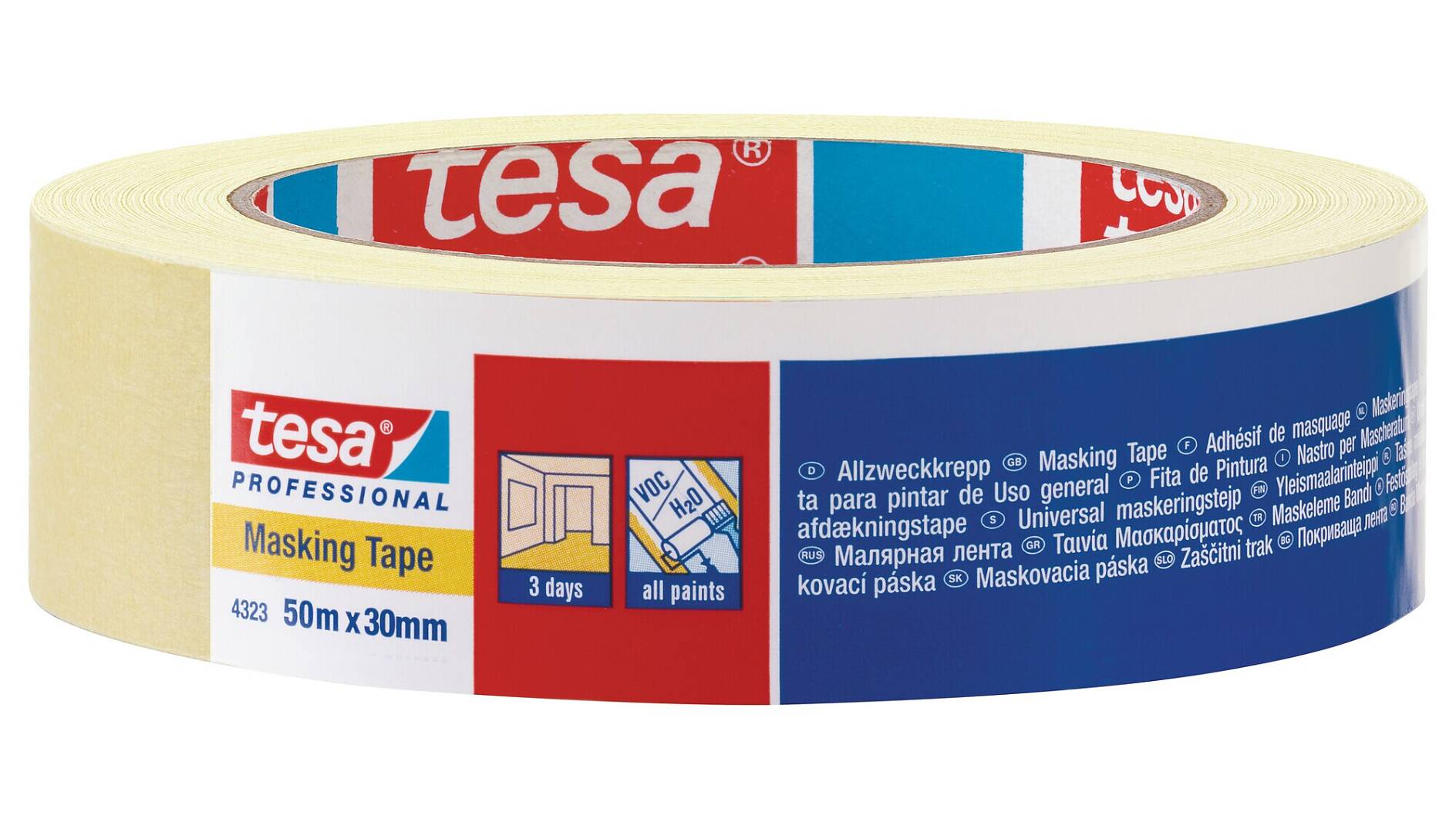 tesa Masking Tape Economy EcoLogo - Painters Tape, 4 Days Residue-Free  Removal, Without Solvent - Narrow, 2X 50m x 30 mm + 1x 50m x 19mm