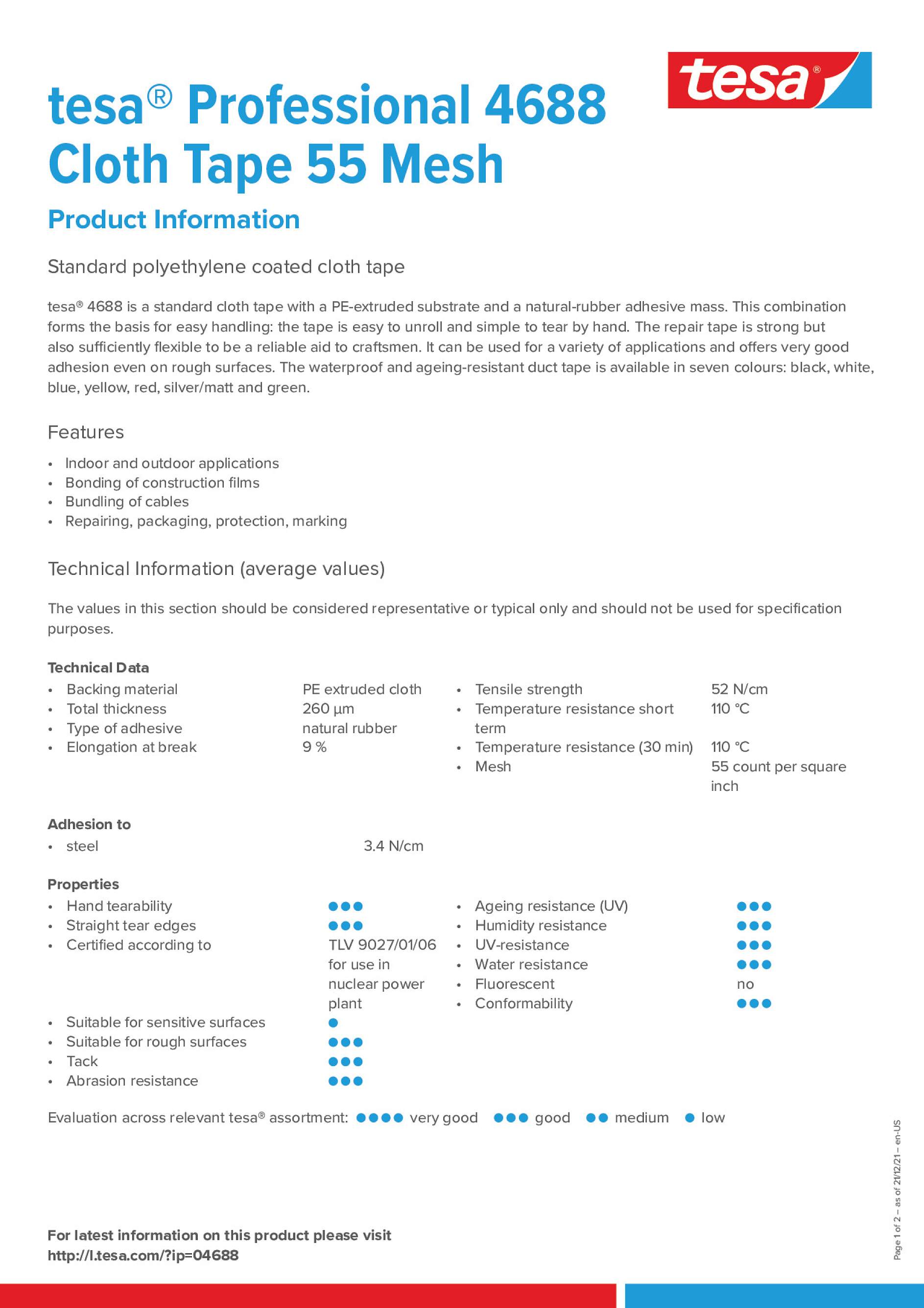 tesa® Professional 4688 Standard PE Coated Cloth Tape - tesa