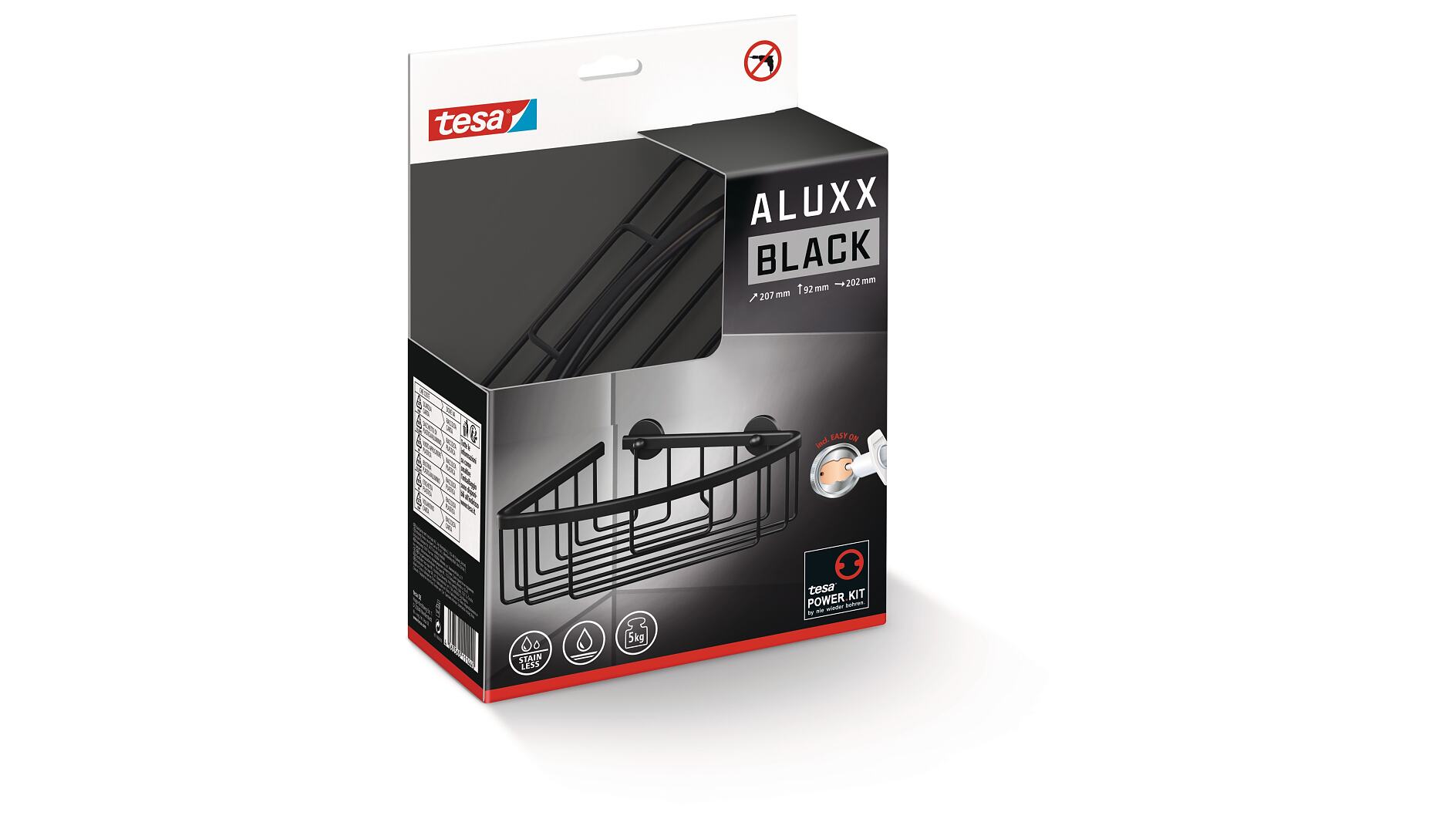 tesa® ALUXX Shower Corner Shelf, Self-Adhesive, Chromed Aluminium - tesa