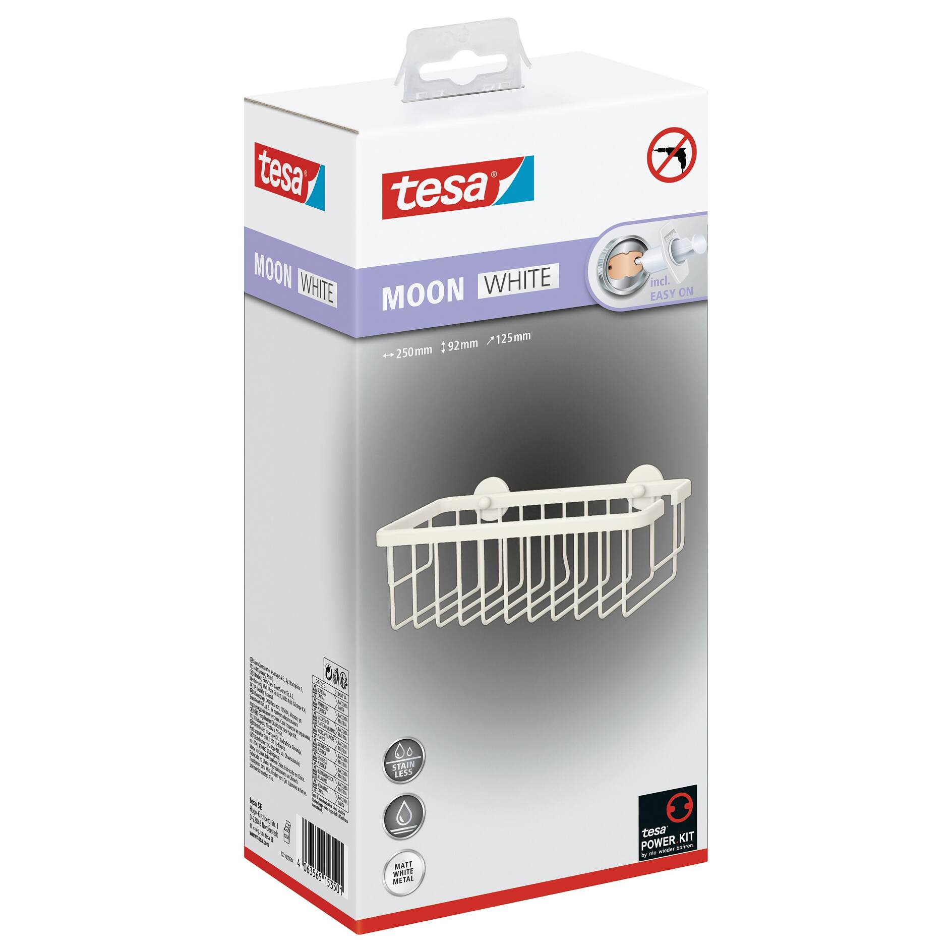 tesa® Baath Shower Caddy Basket, Self-adhesive, Chromed Metal - tesa