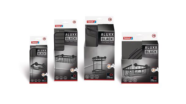 tesa® ALUXX Black Corner Basket, Self-Adhesive, Anodized Aluminium