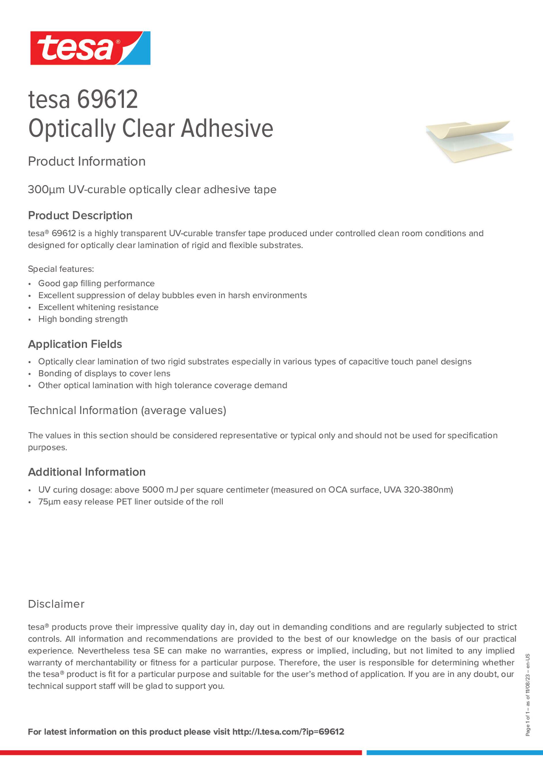 tesa 69612 Optically Clear Adhesive - tesa