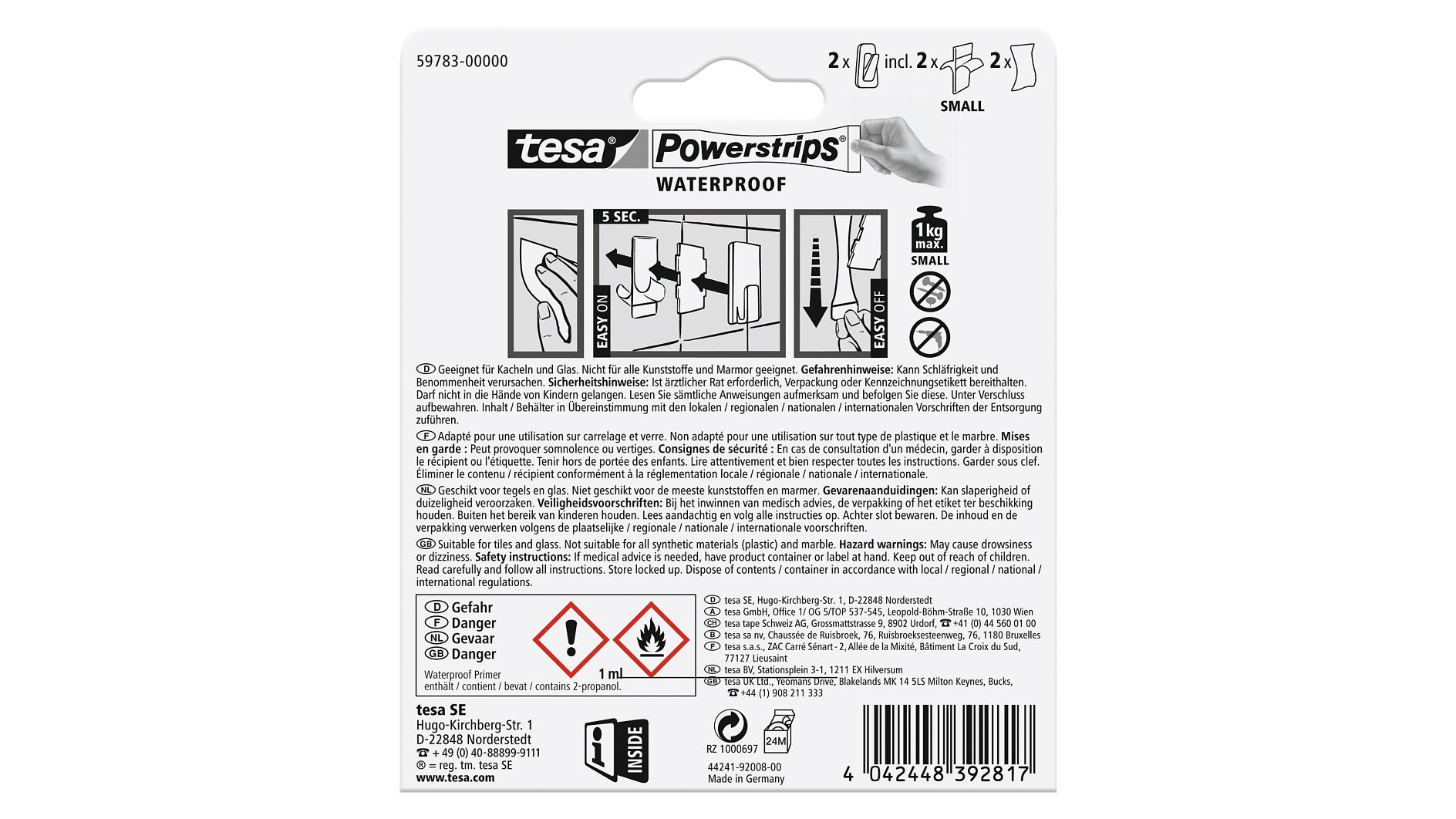 tesa® Powerstrips Waterproof Hooks S, Metal-Plastic - tesa
