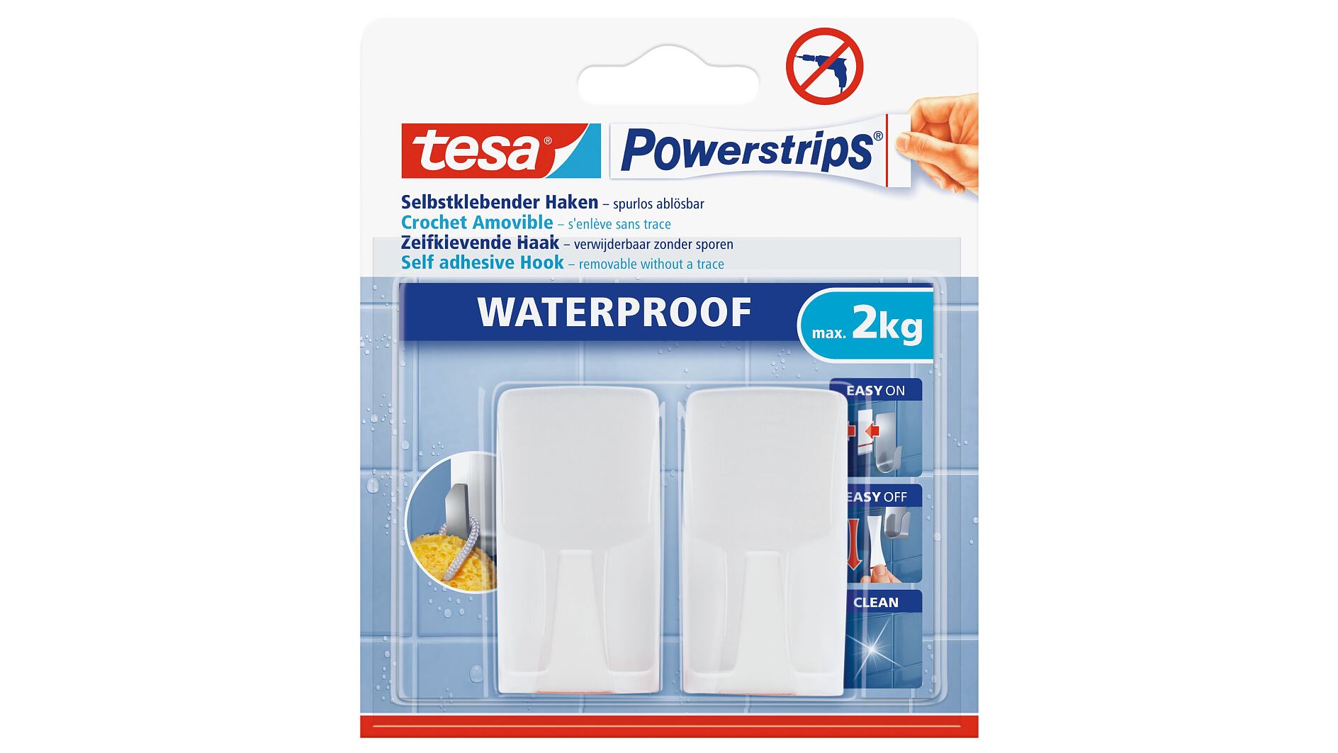 ▷ Classic small hooks with adhesive Tesa Powerstrips white box of
