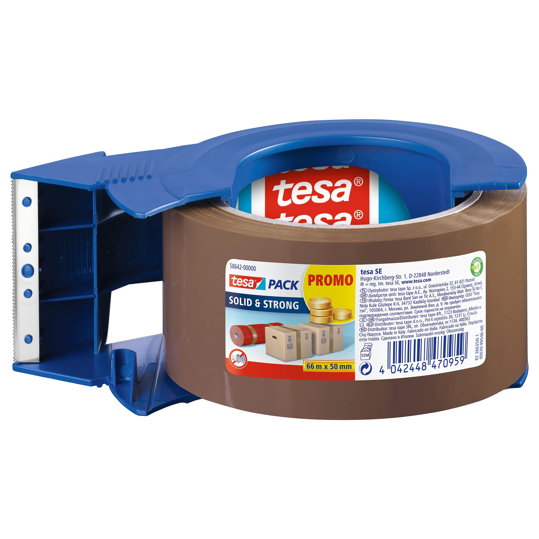 [en-en] tesapack solid &amp; strong, 66m x 50mm, brown + Dispenser