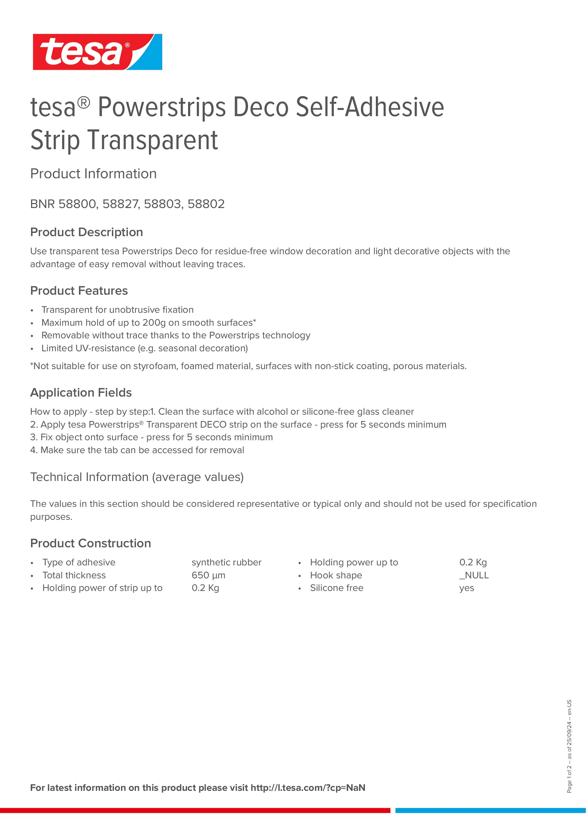 Product information_tesa® Powerstrips 58800_en