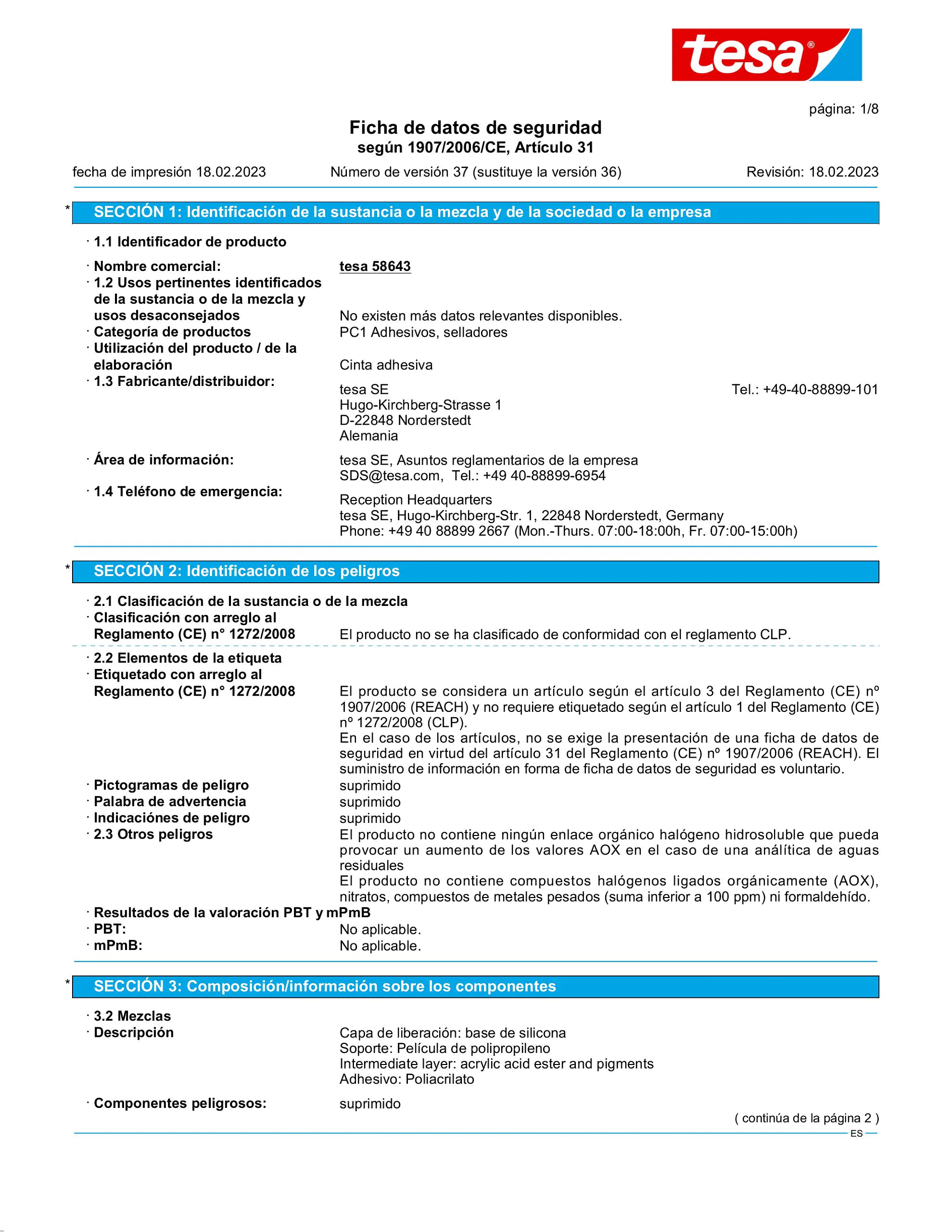 Safety data sheet_tesapack® 58643_es-ES_v37