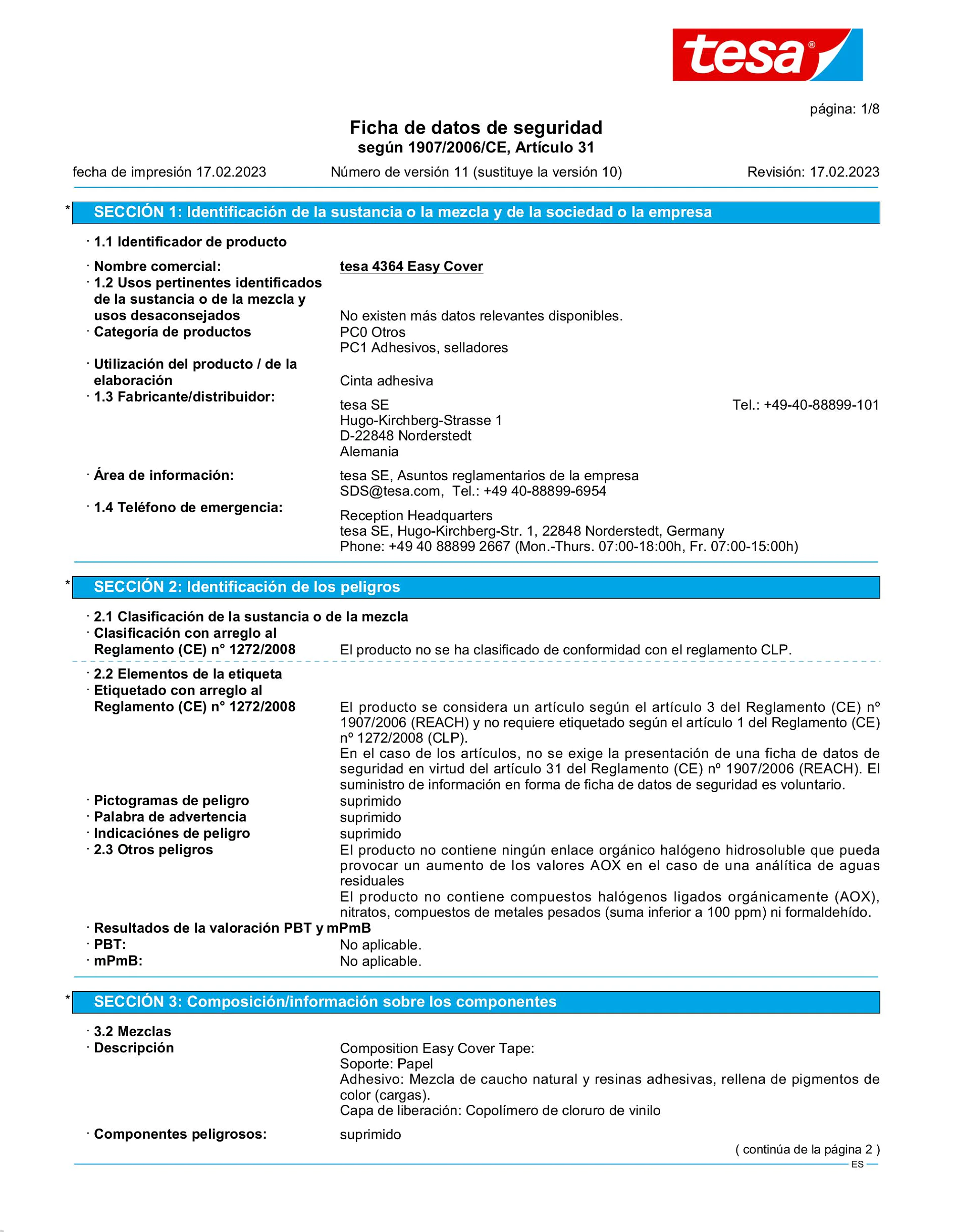 Safety data sheet_tesa® Professional 04364_es-ES_v11