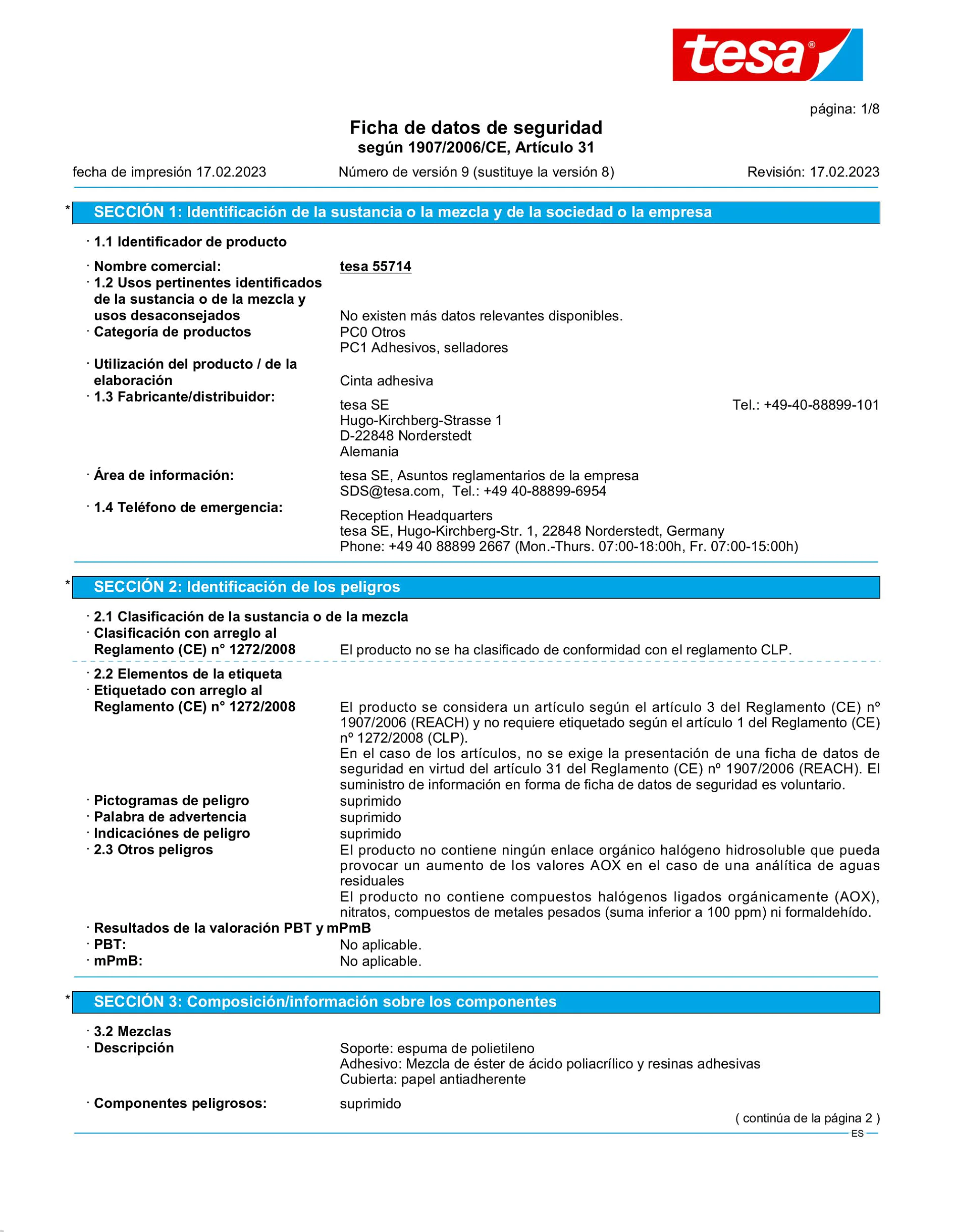 Safety data sheet_tesa® Powerbond 55714_es-ES_v9