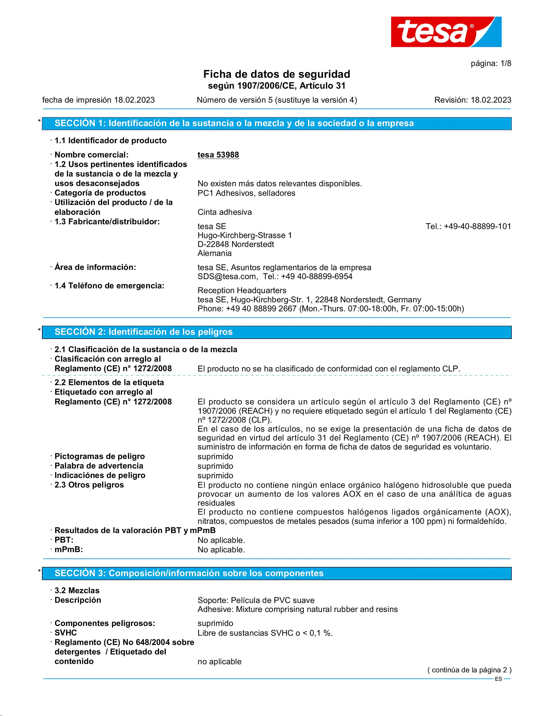 Safety data sheet_tesa® Professional 53988_es-ES_v5