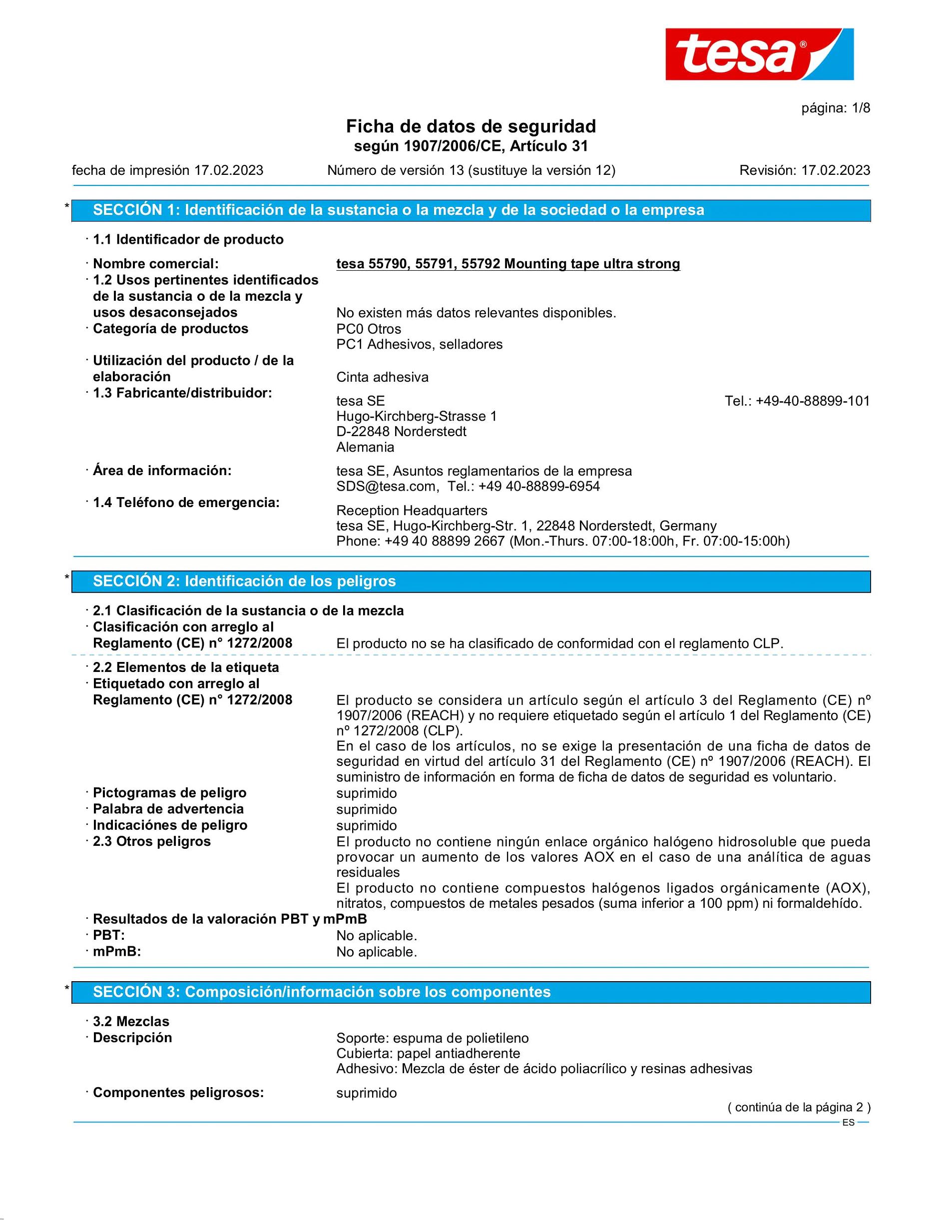 Safety data sheet_tesa® Powerbond 55791_es-ES_v13