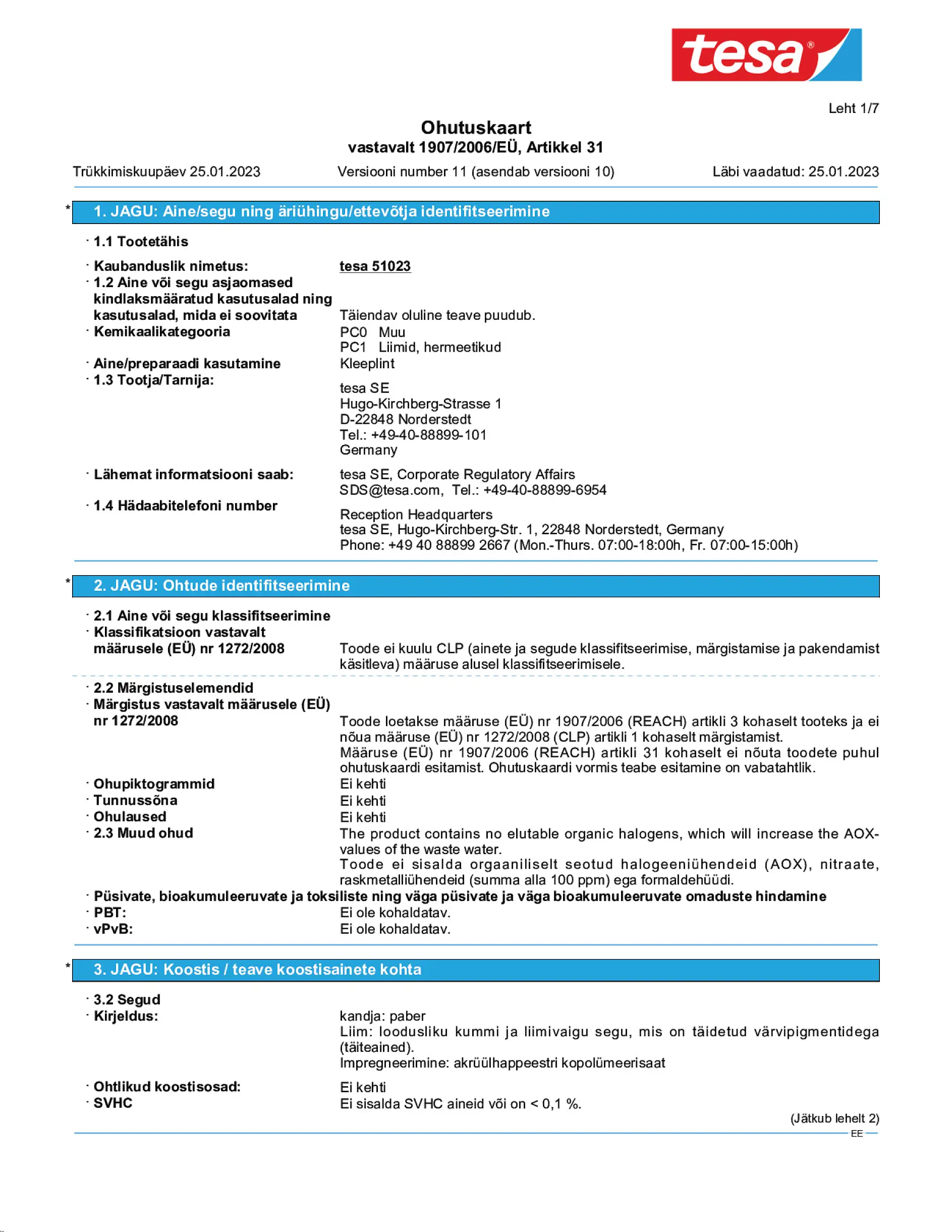 Safety data sheet_tesa® Professional 51023_et-EE_v11