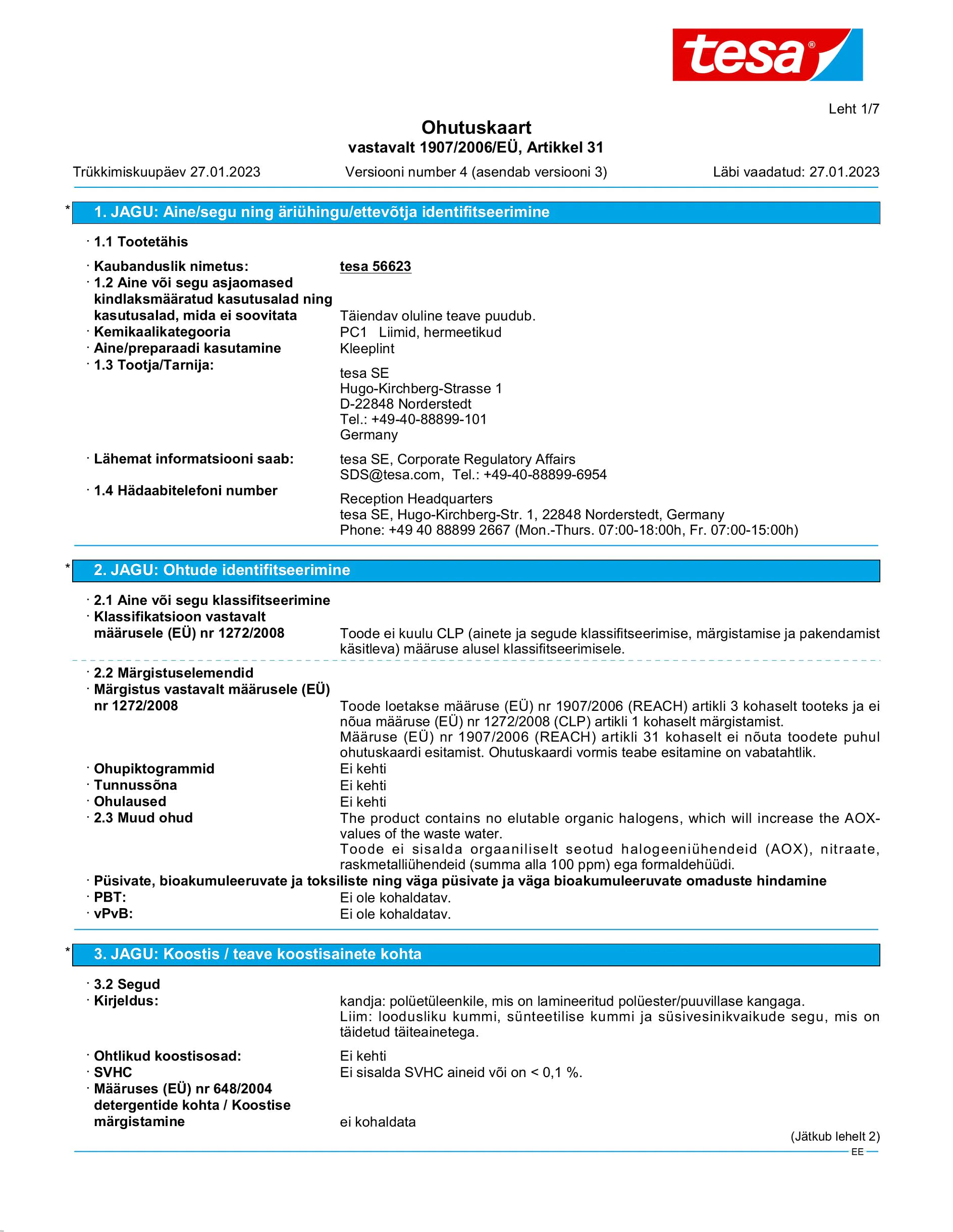 Safety data sheet_tesa® 56622_et-EE_v4