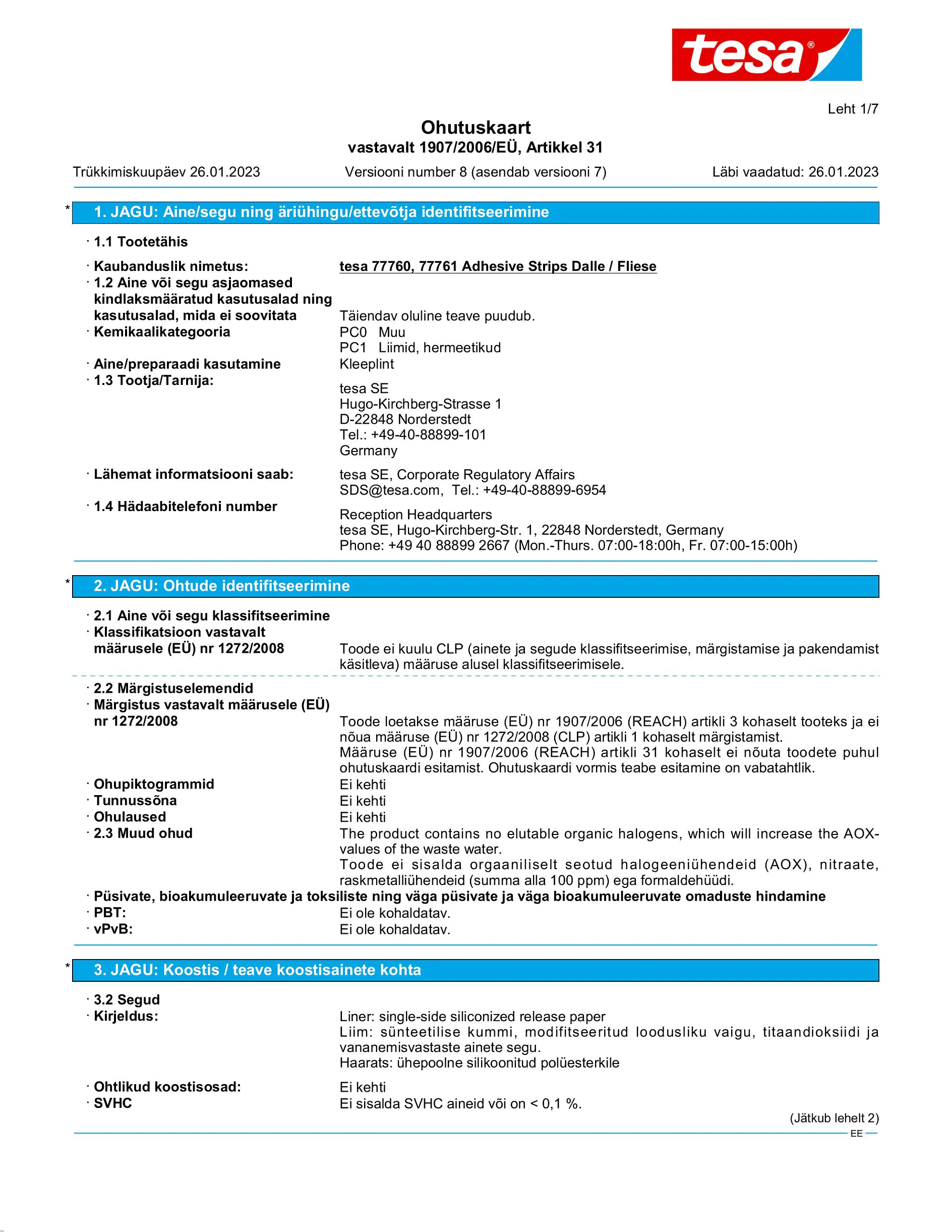 Safety data sheet_tesa® 77761_et-EE_v8