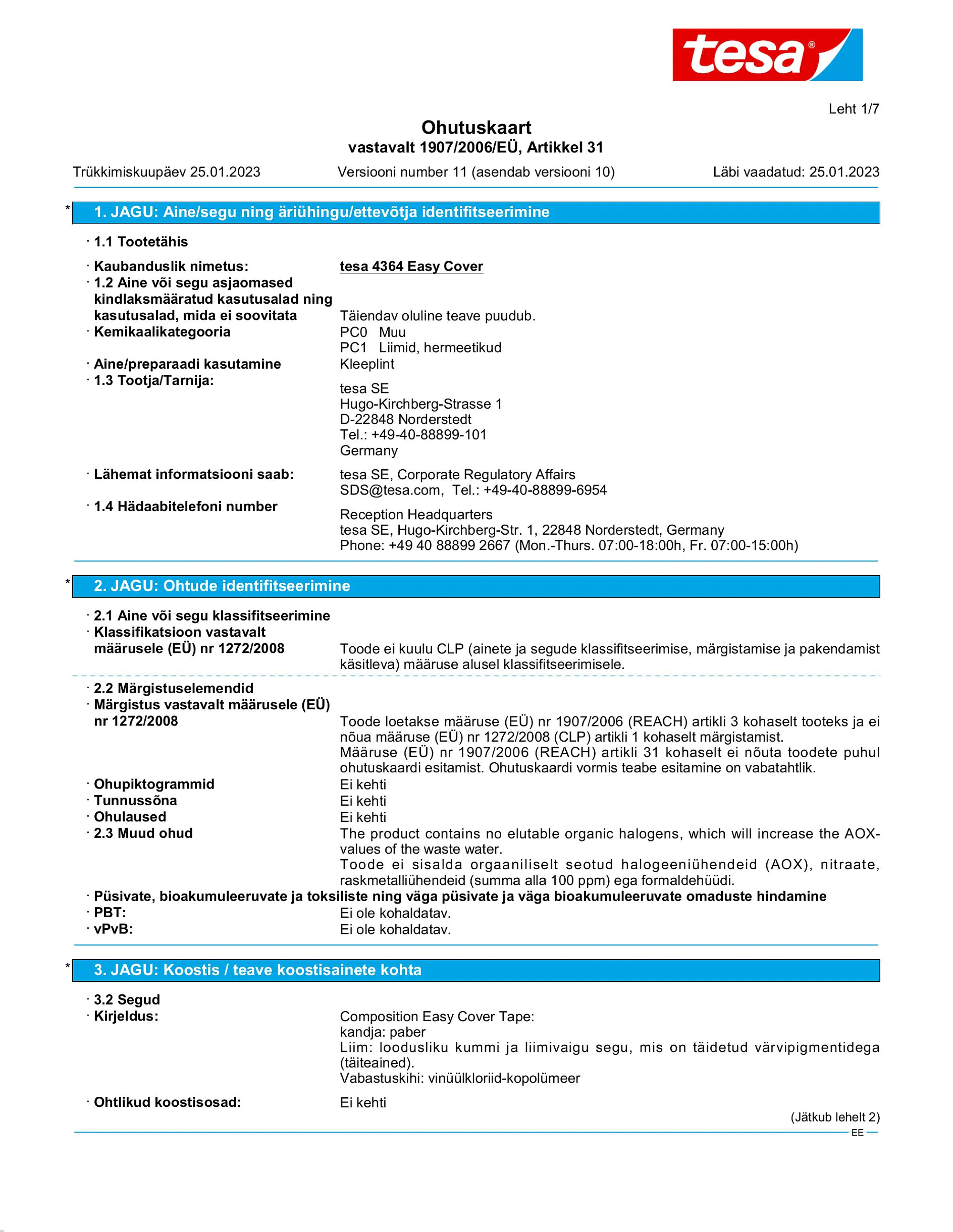 Safety data sheet_tesa® Professional 04364_et-EE_v11