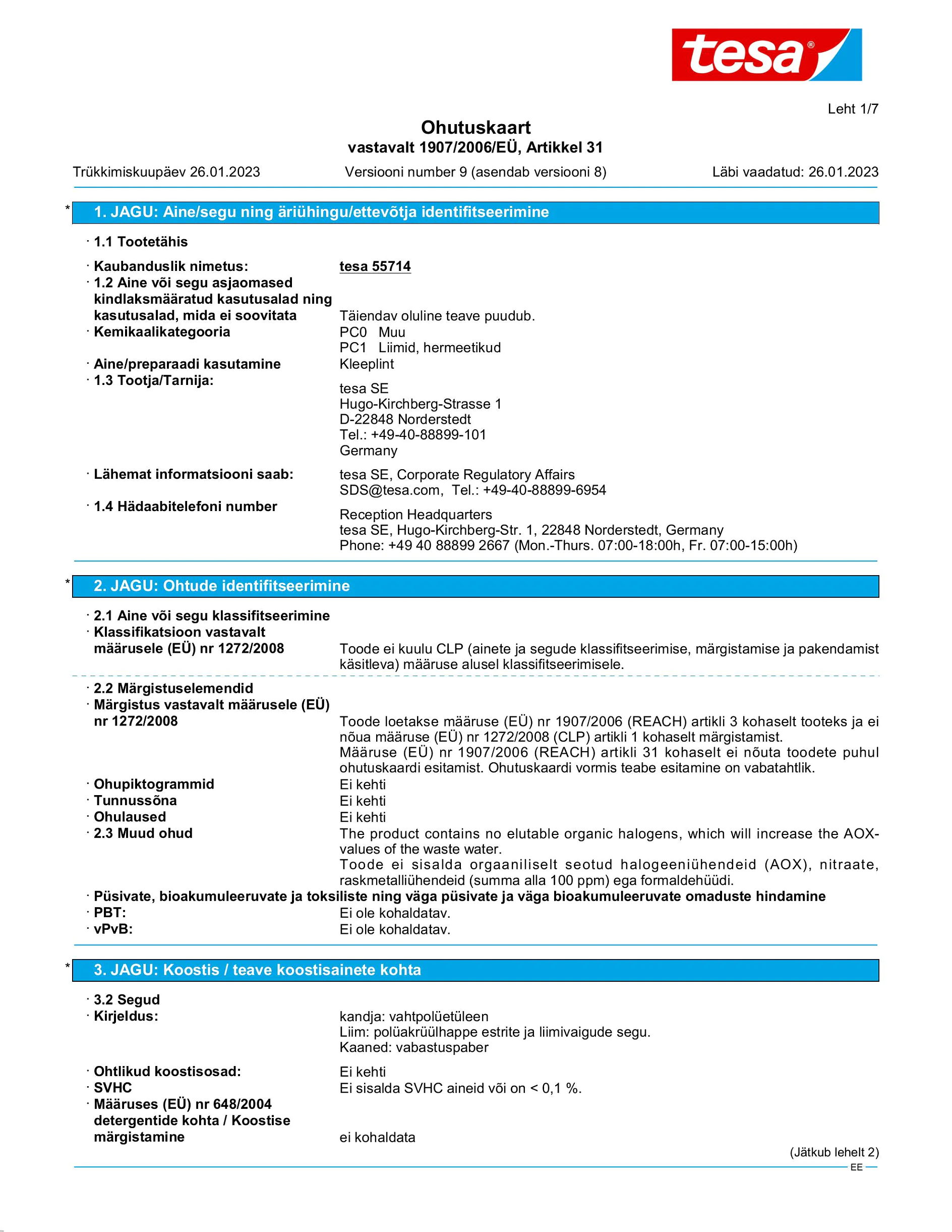 Safety data sheet_tesa® Powerbond 55714_et-EE_v9