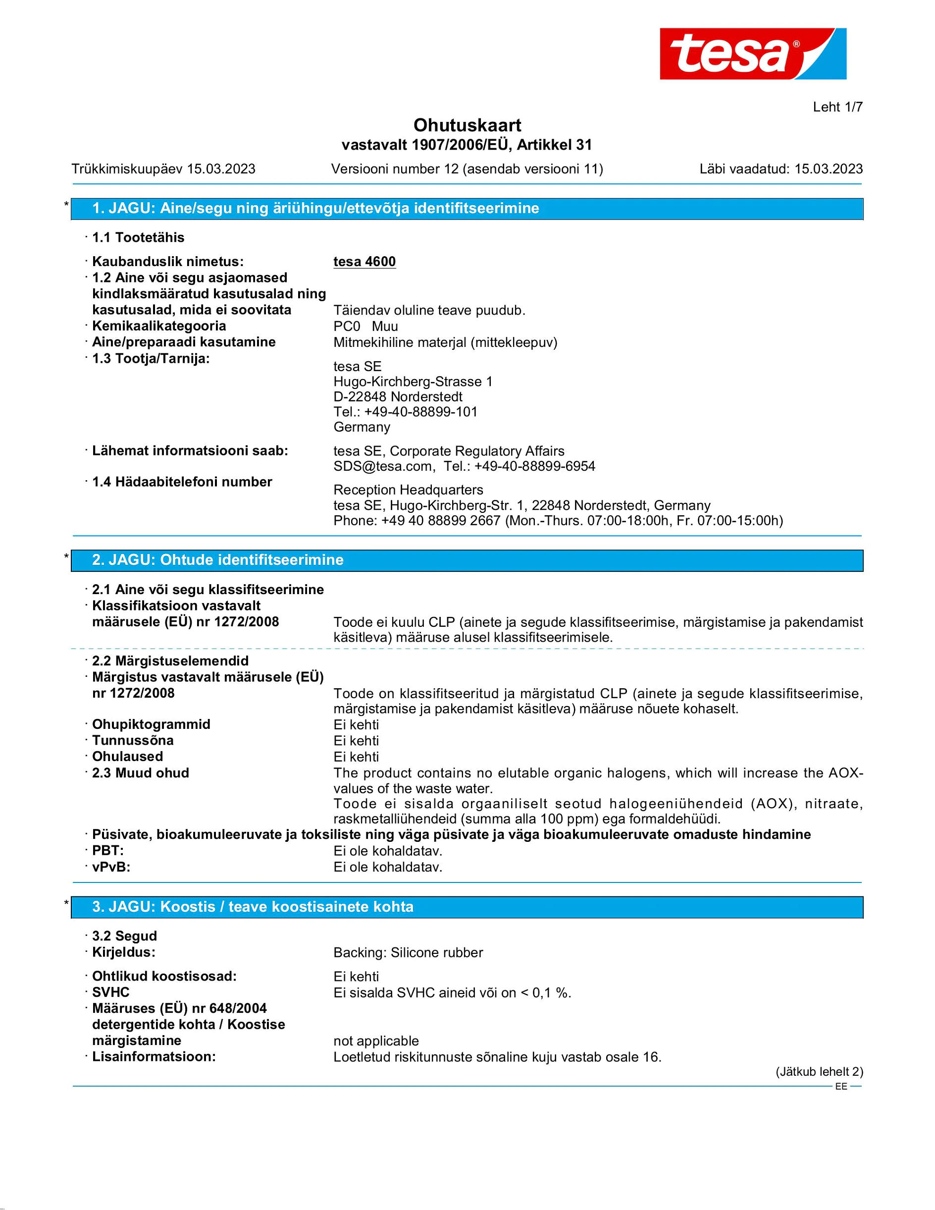 Safety data sheet_tesa® Professional 04600_et-EE_v12