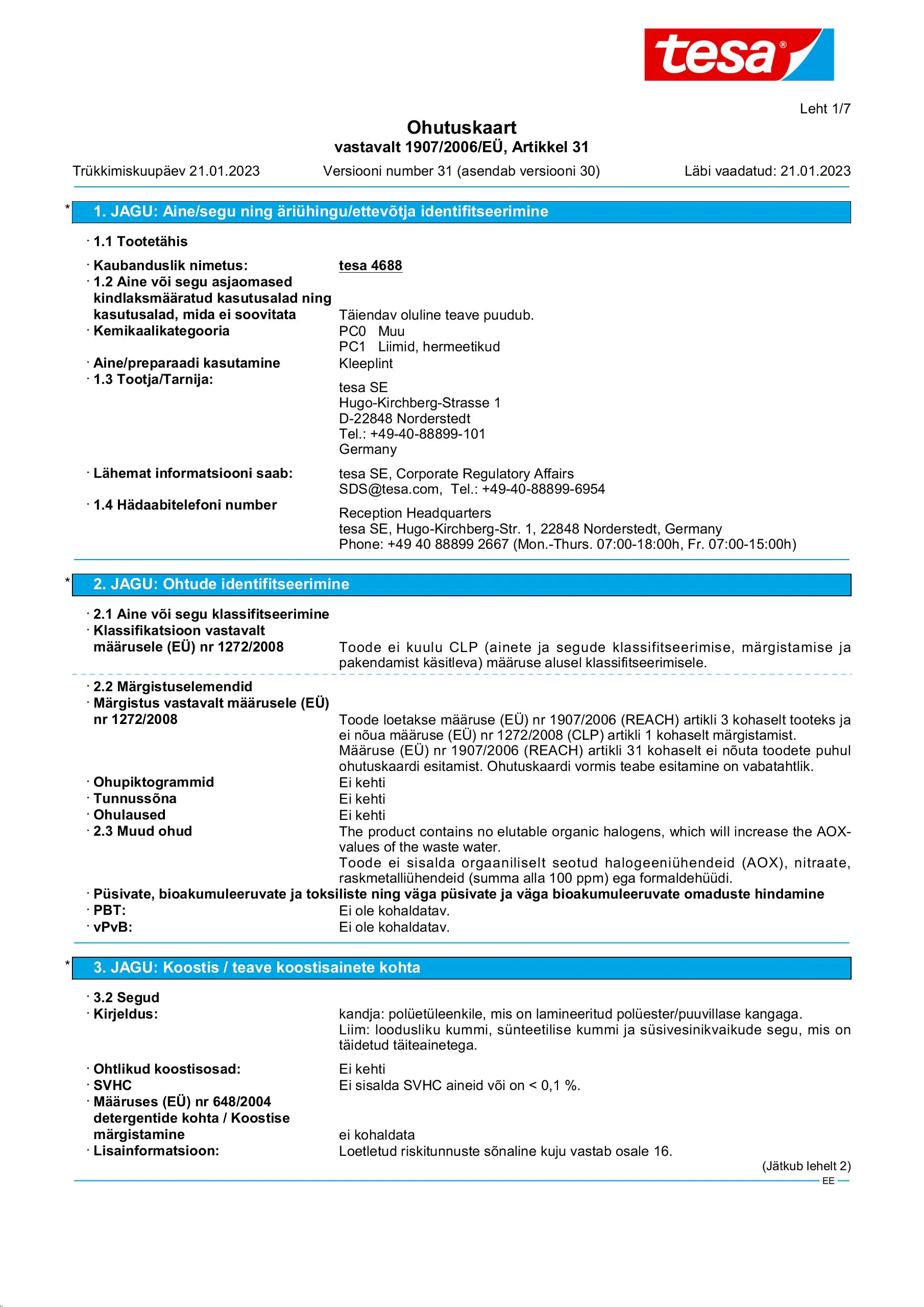 Safety data sheet_tesa® Professional 04688_et-EE_v31