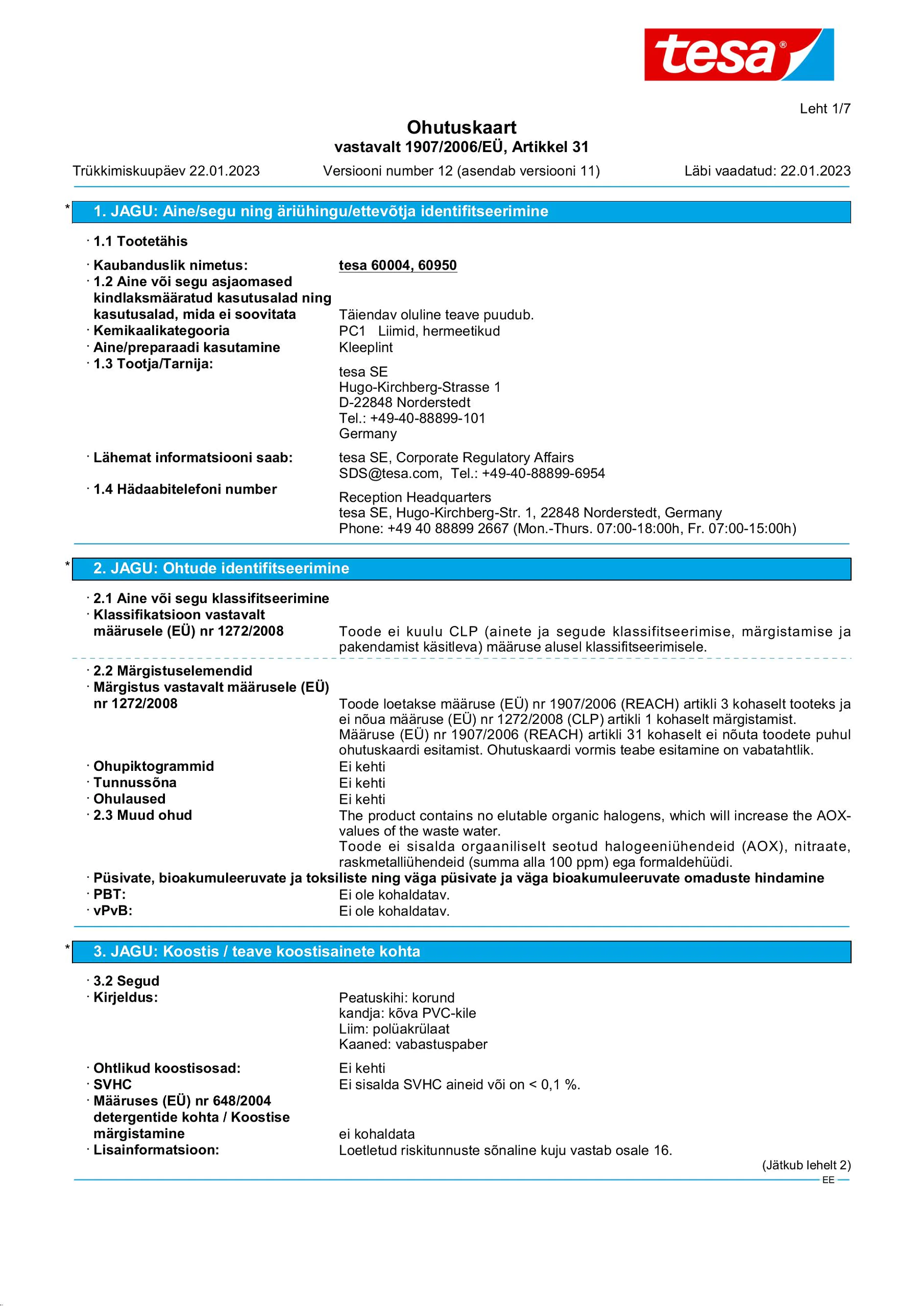 Safety data sheet_tesa® Professional 60950_et-EE_v12