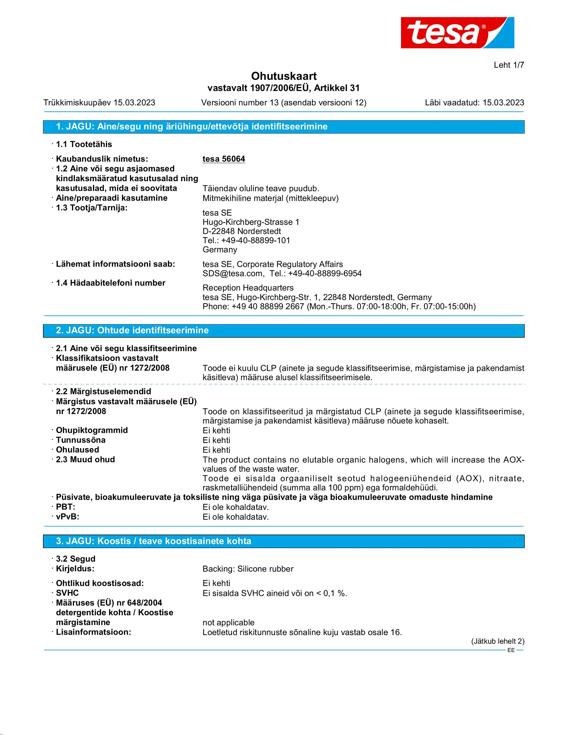 Safety data sheet_tesa® extra Power 56064_et-EE_v13