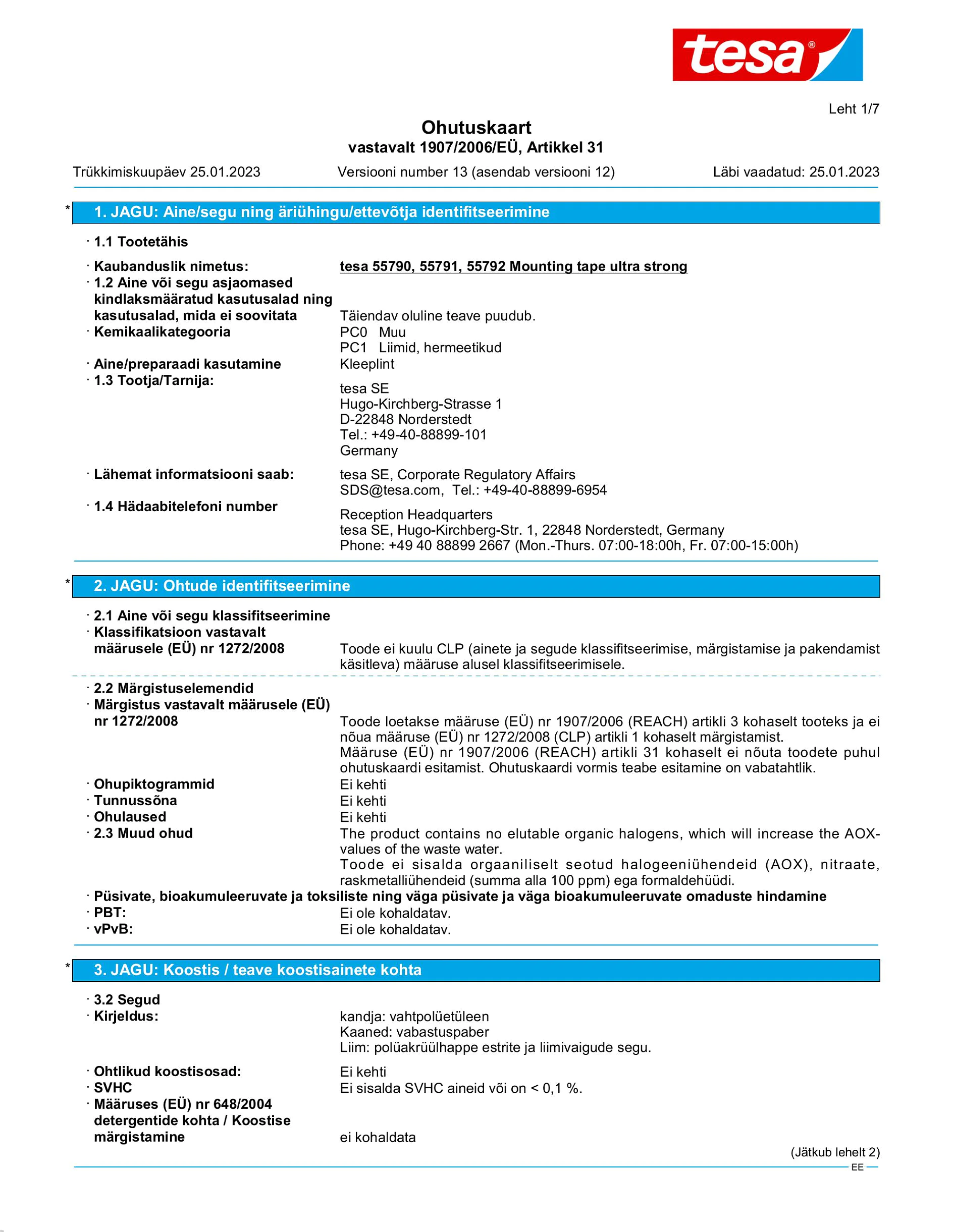 Safety data sheet_tesa® Powerbond 55791_et-EE_v13