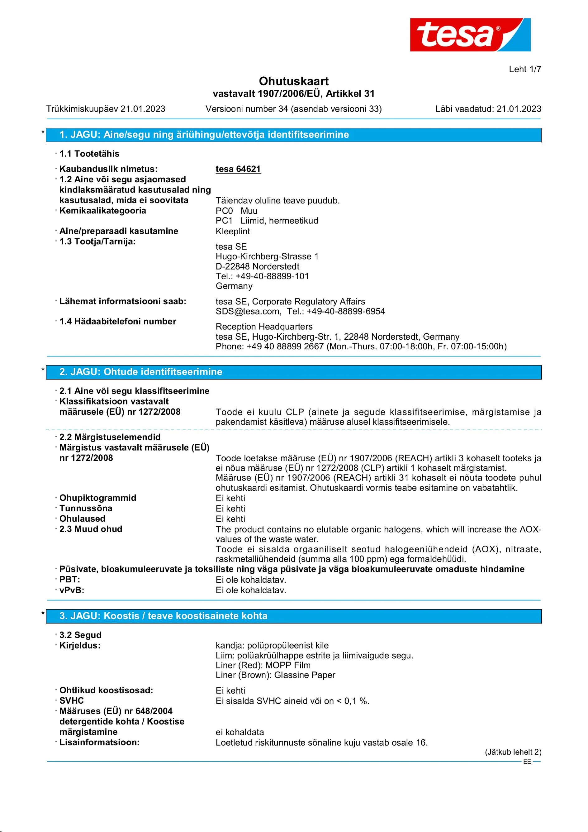 Safety data sheet_tesa® 64621_et-EE_v34